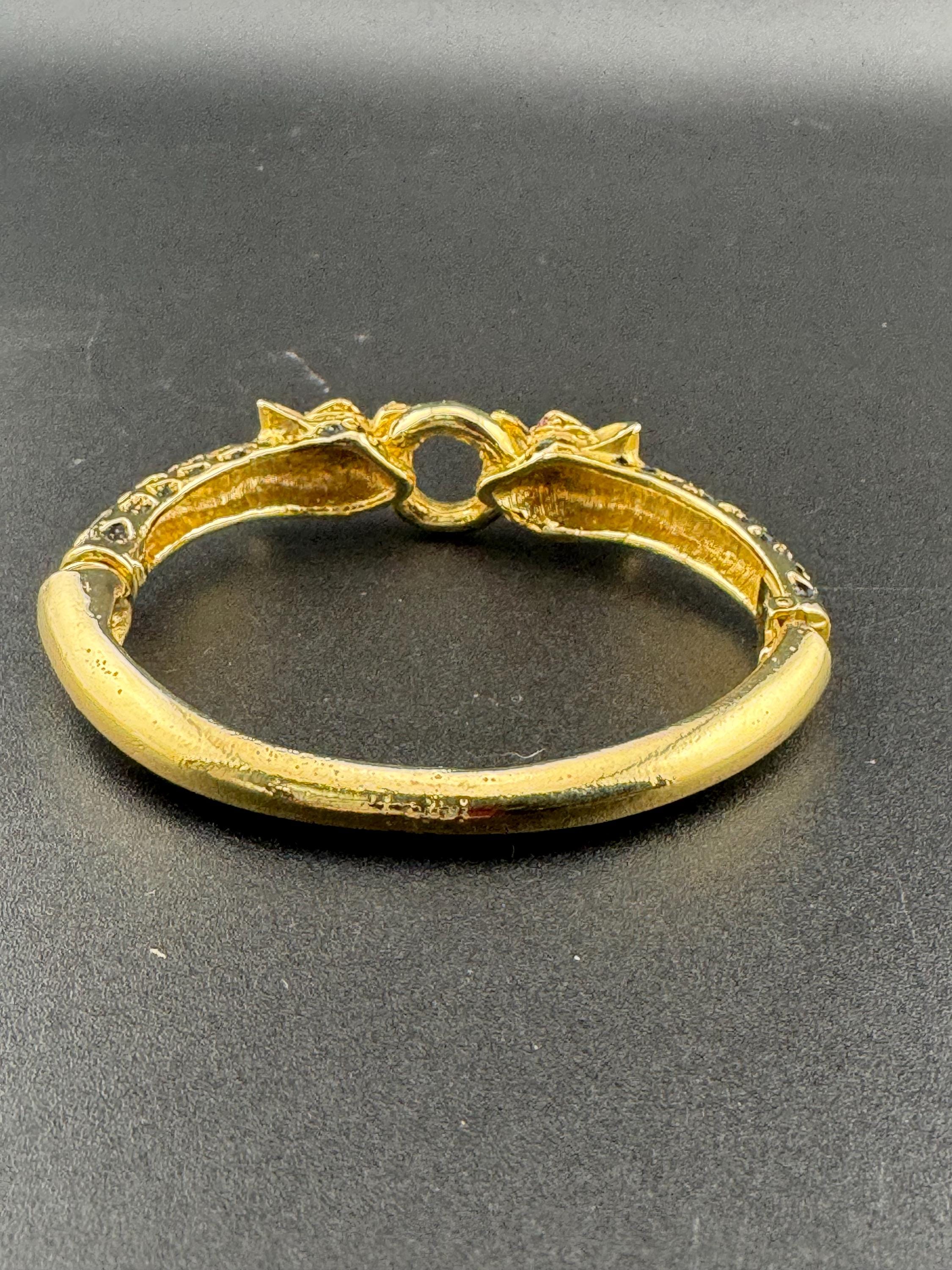 80s BIG CAT diamanté clamper bangle hinged rhinestone crystal bracelet tiger panther gold tone vintage