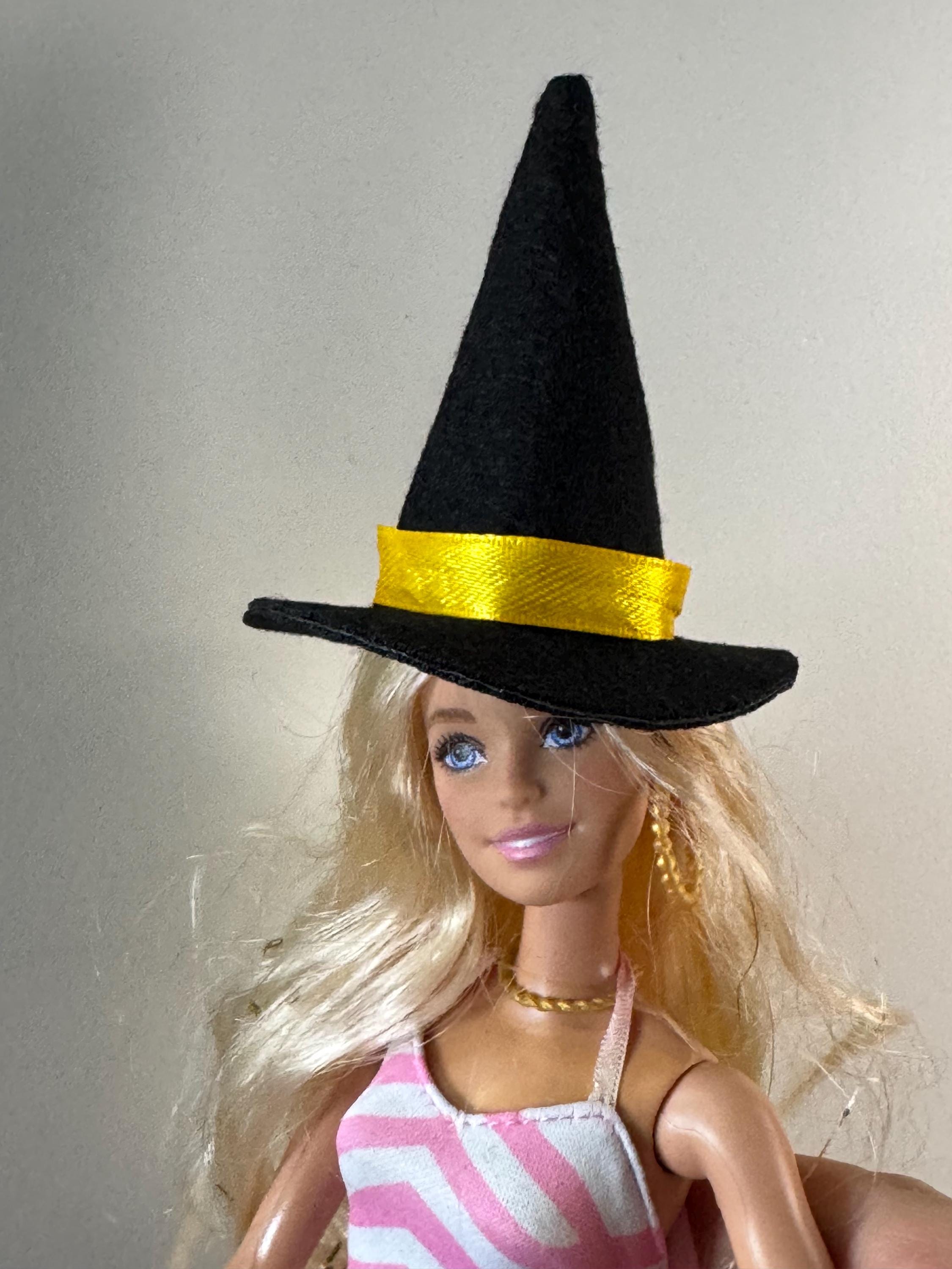 Miniature black felt witches hat Halloween cake topper decoration scenery dolls