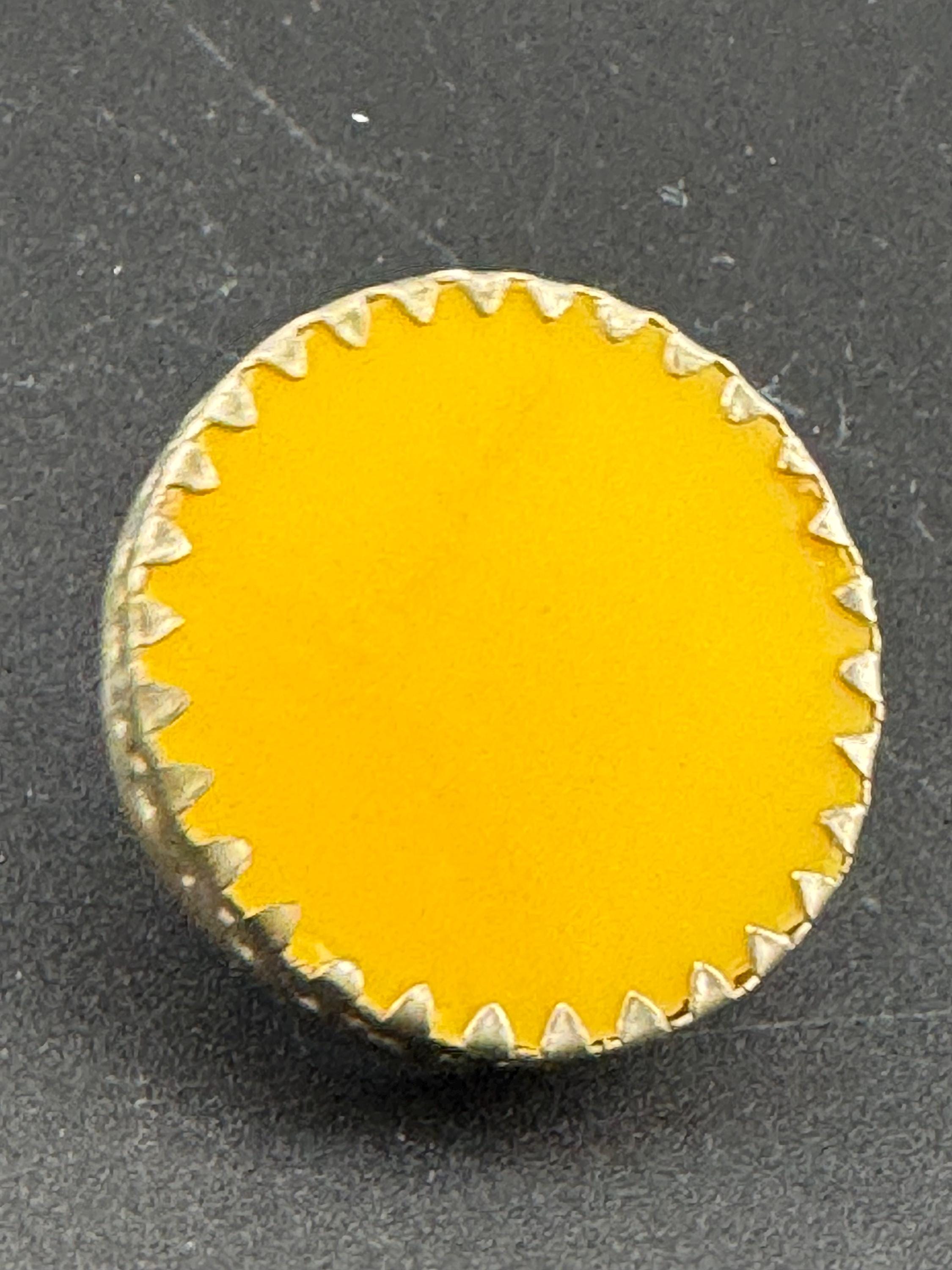 Yellow Plastic Disc Ring: Artisan Silver Tone Adjustable Statement Ring