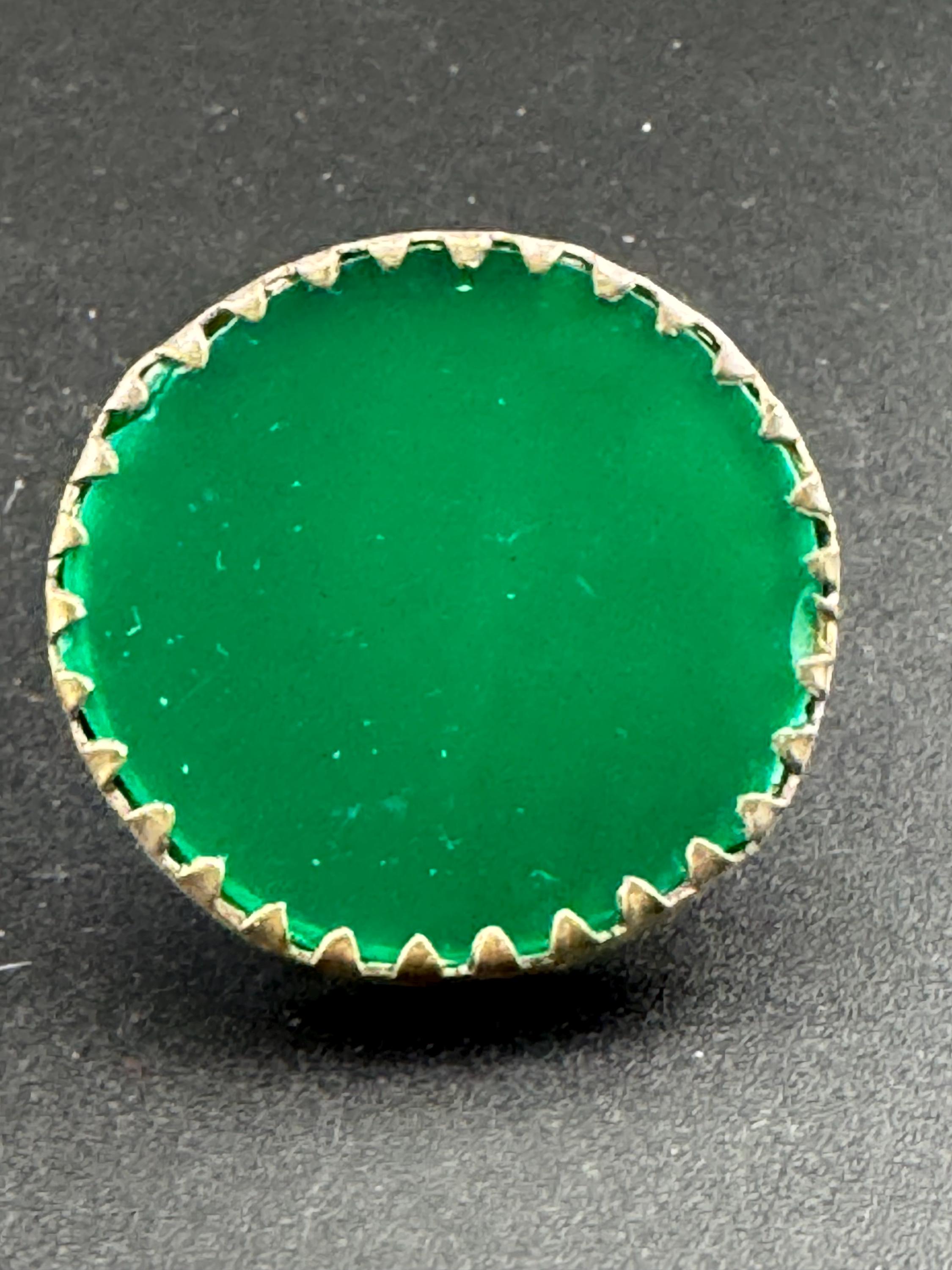 Green Plastic Disc Ring: Artisan Silver Tone Adjustable Statement Ring
