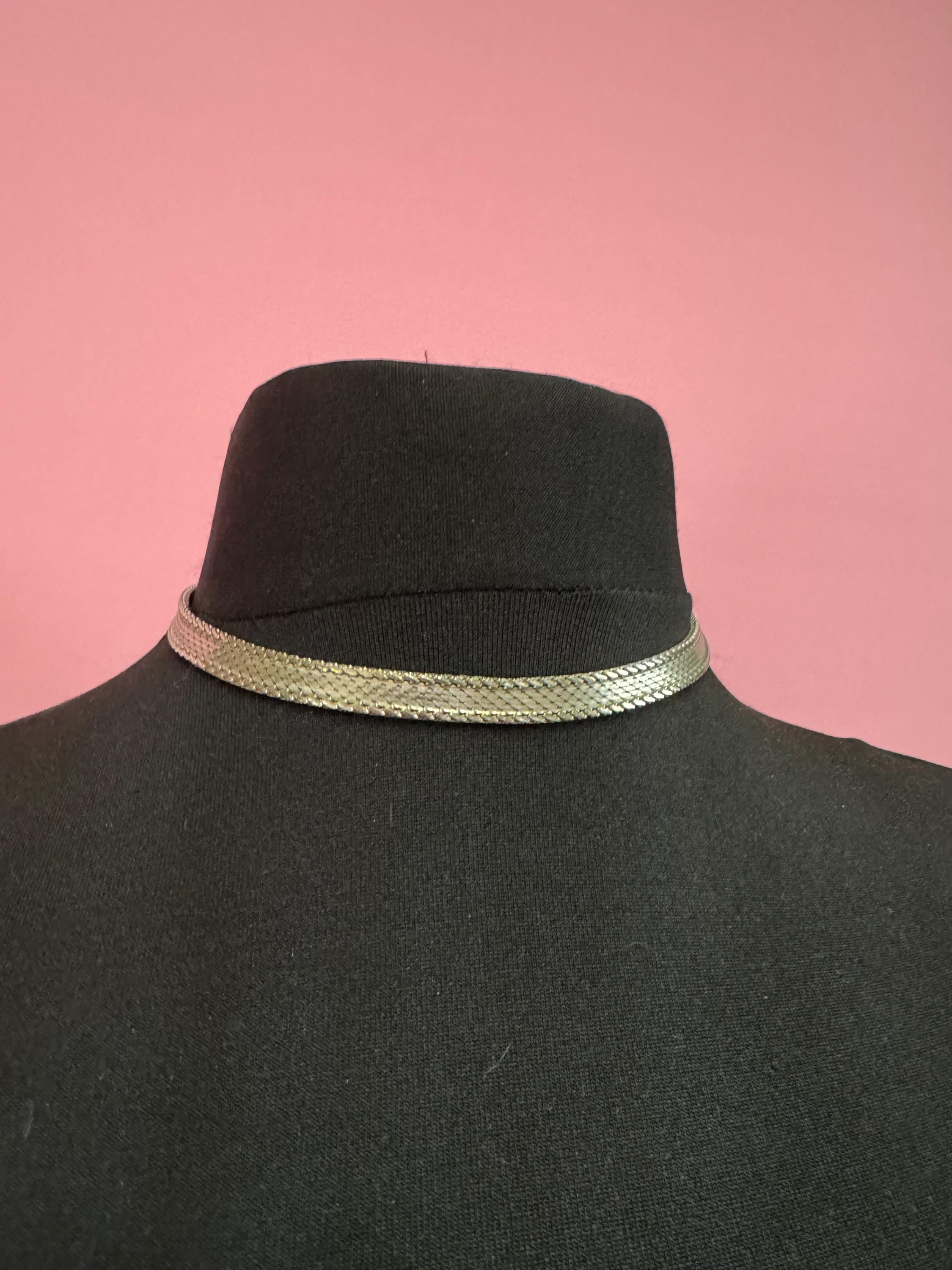 1968 signed GROSSE Germany silver tone woven choker necklace Designer 41cm