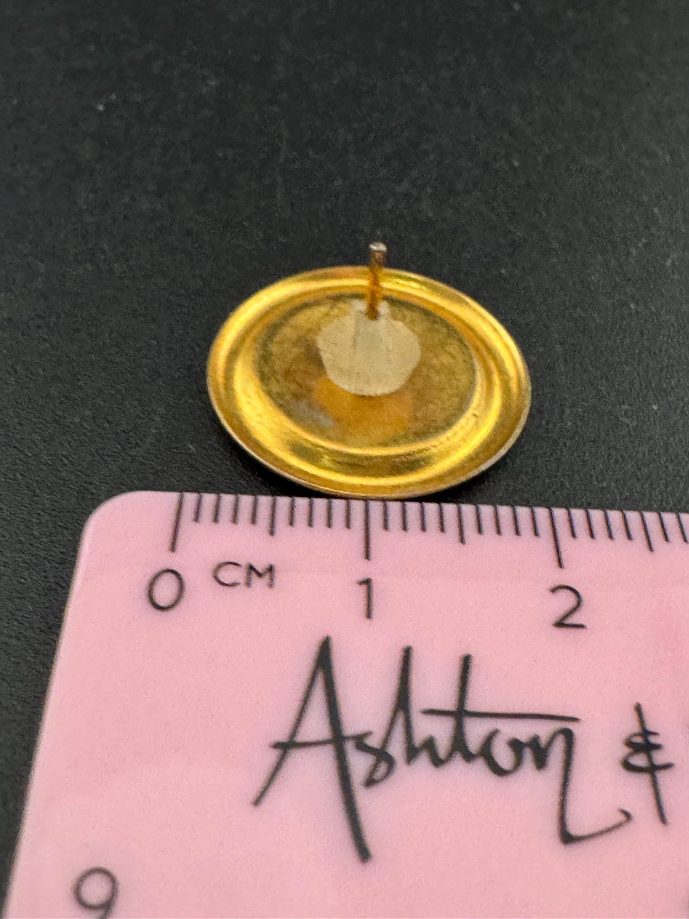 Vintage 80s yellow enamel gold tone round button disc stud earrings for pierced ears
