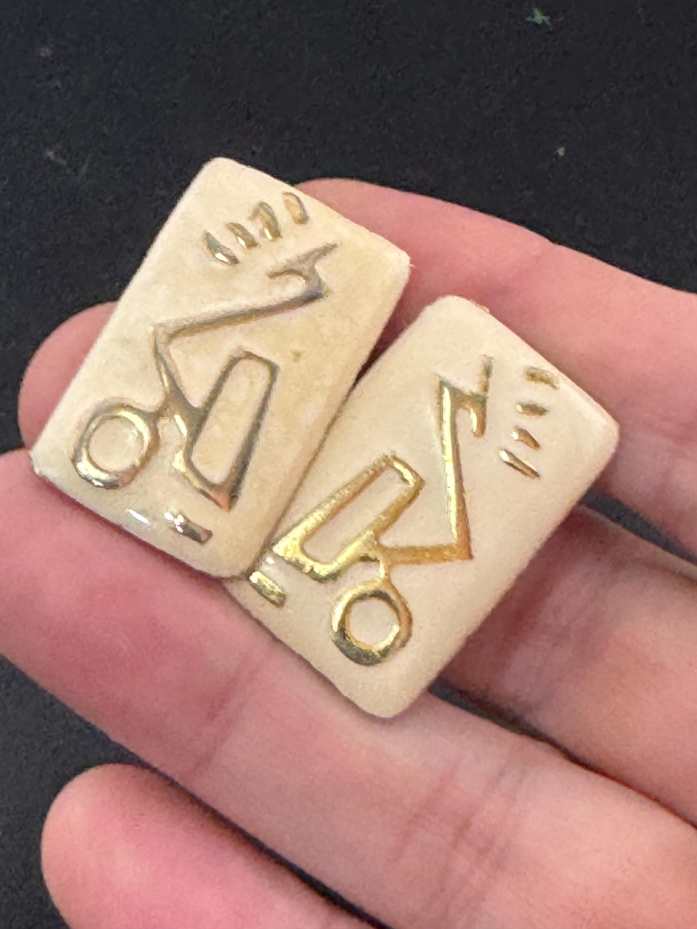 nude cream enamel rectangular stud earrings for pierced ears, gold silver tone detailing