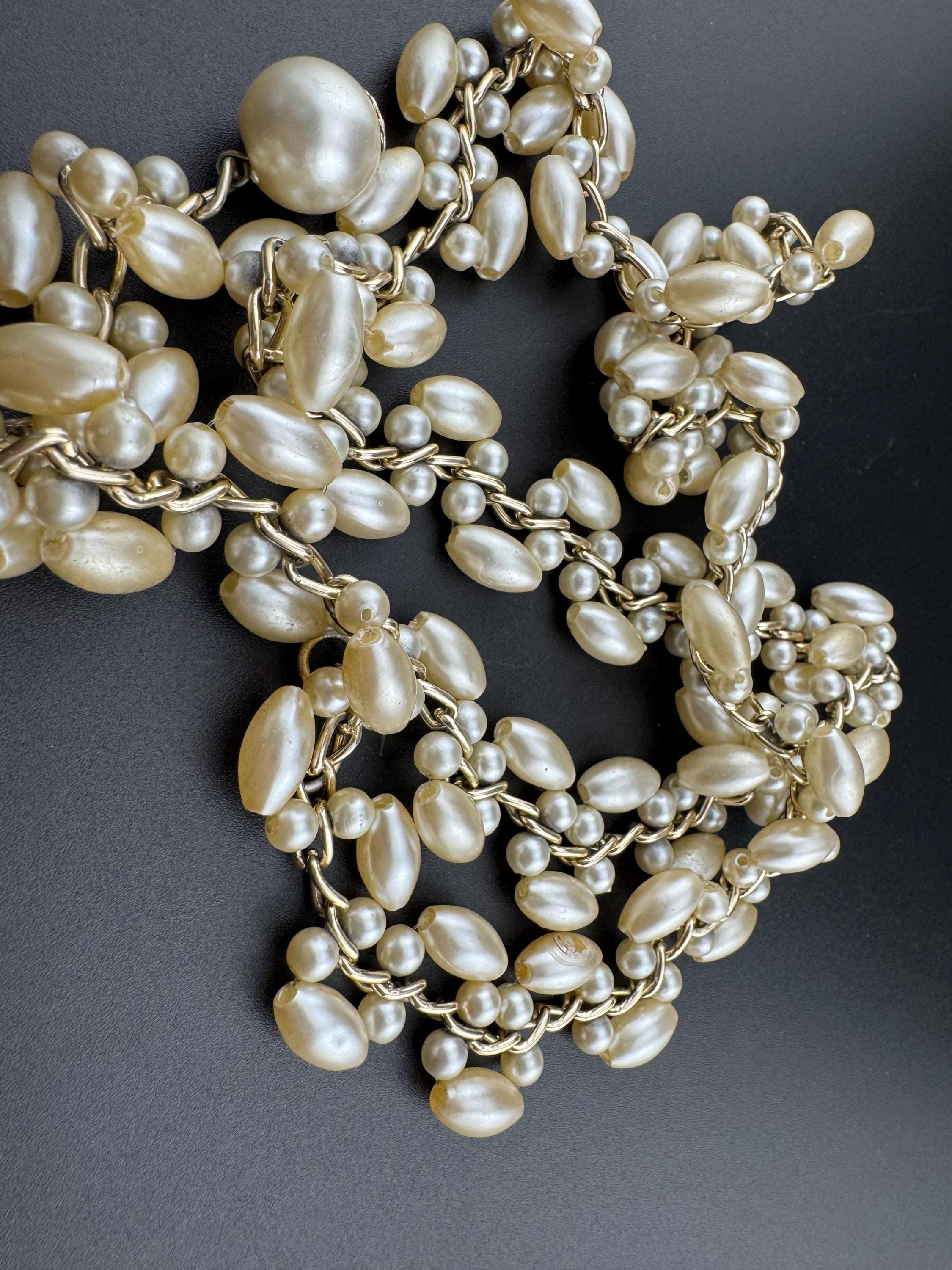 90cm usable length  Retro Ladies faux pearl gold tone beaded fashion chain belt