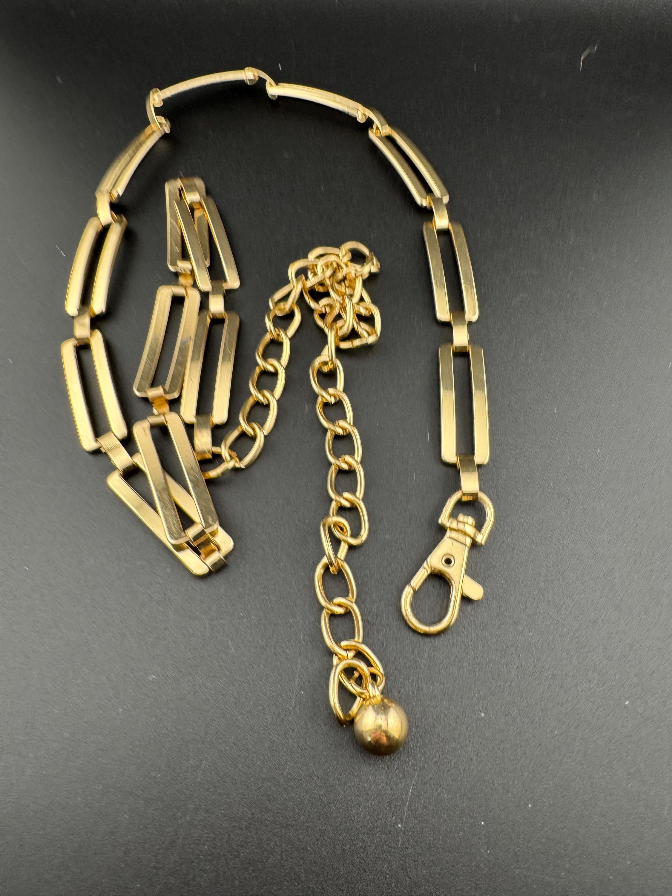 retro gold tone chain link Textured bar link adjustable fashion belt 70-100cm