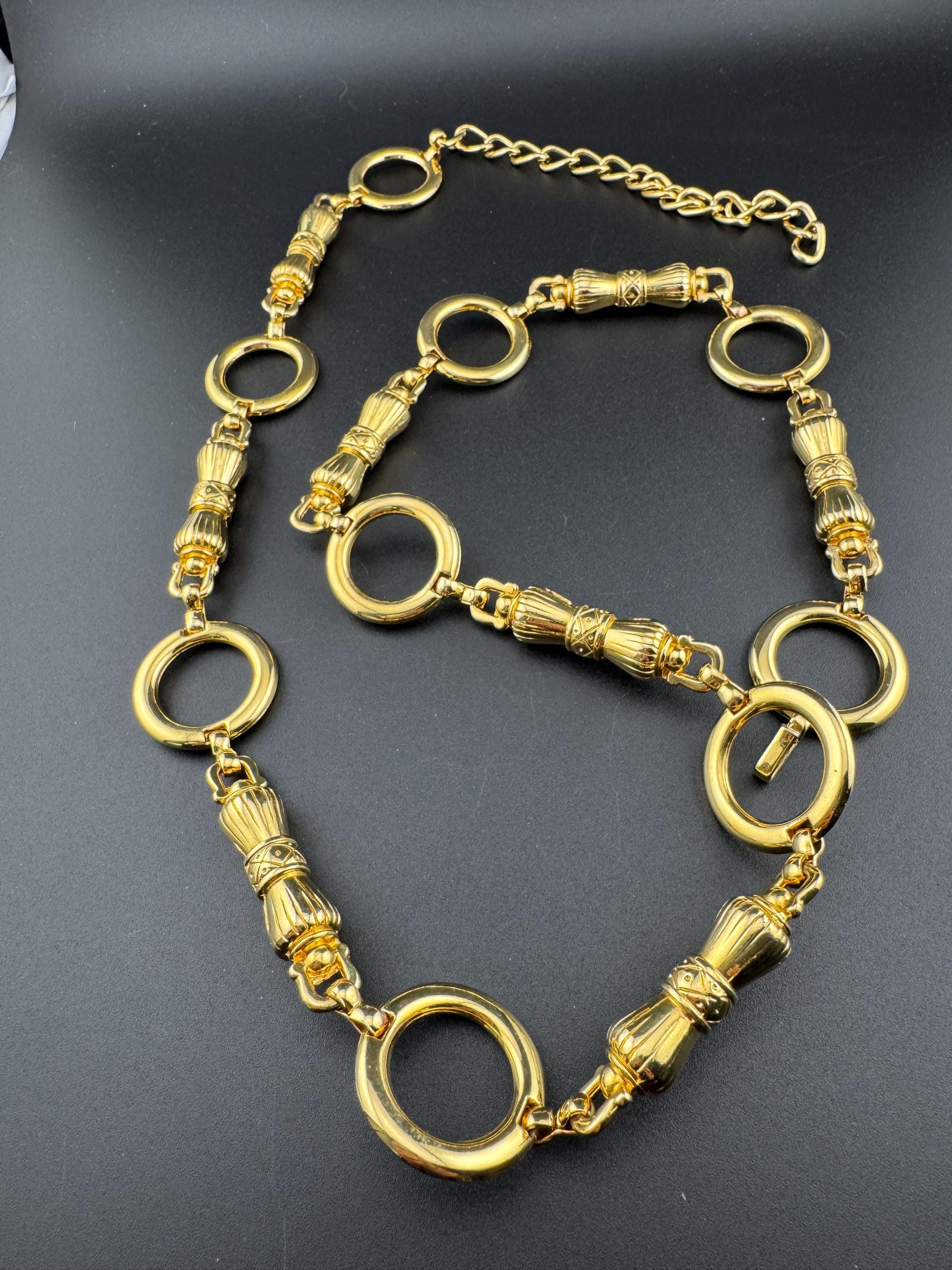 retro gold tone heavy chain link adjustable fashion belt 82-95cm good quality