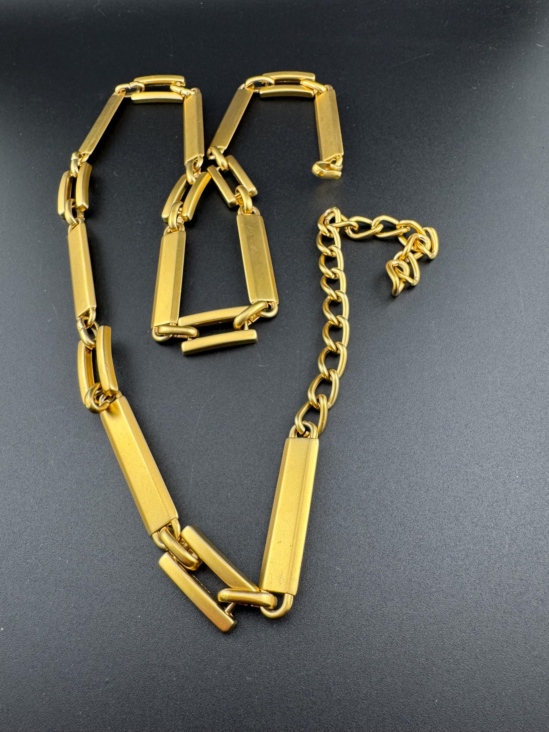 Signed retro Matt gold tone heavy chain link adjustable fashion bar belt 75-89cm