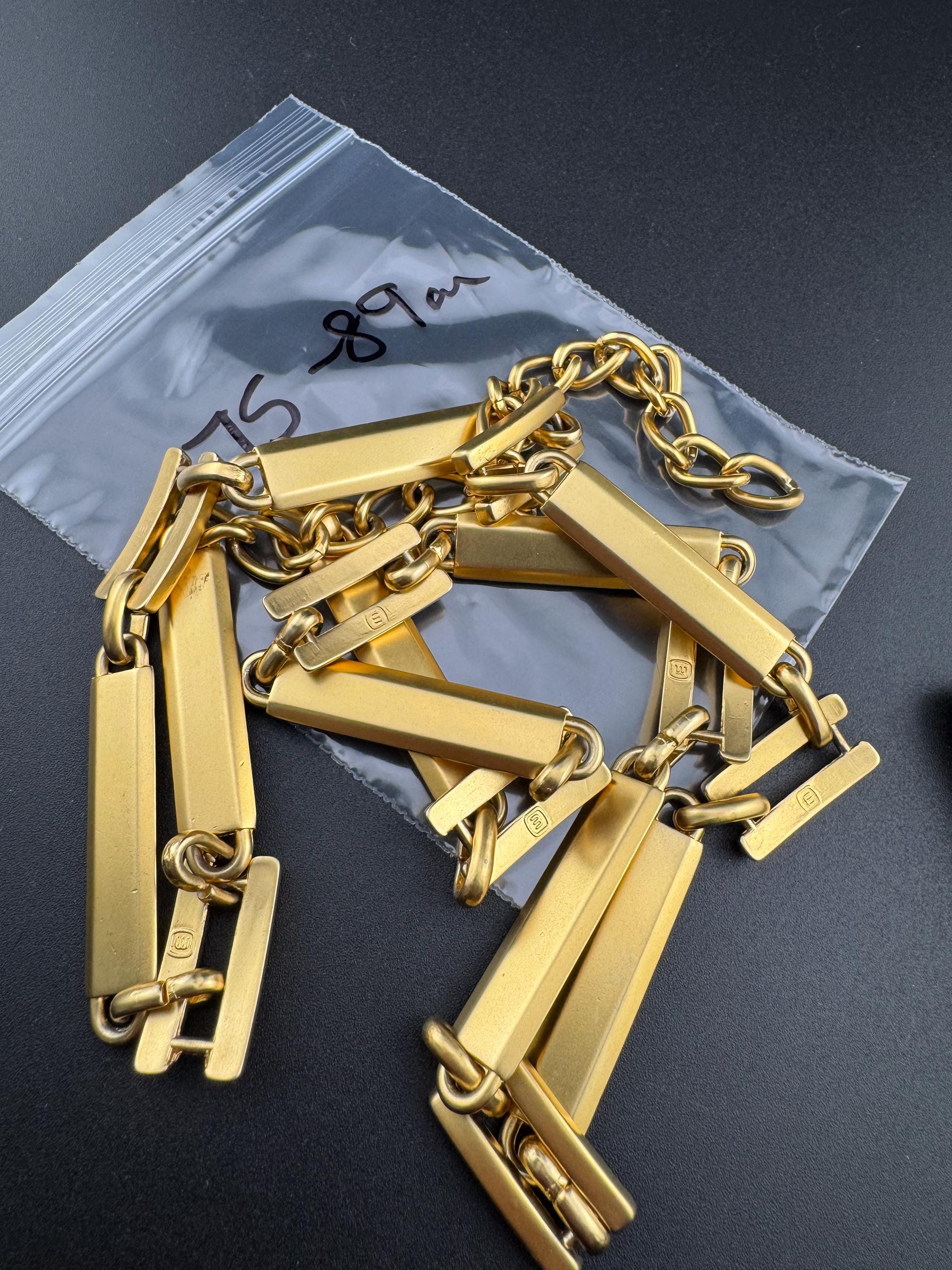 Signed retro Matt gold tone heavy chain link adjustable fashion bar belt 75-89cm