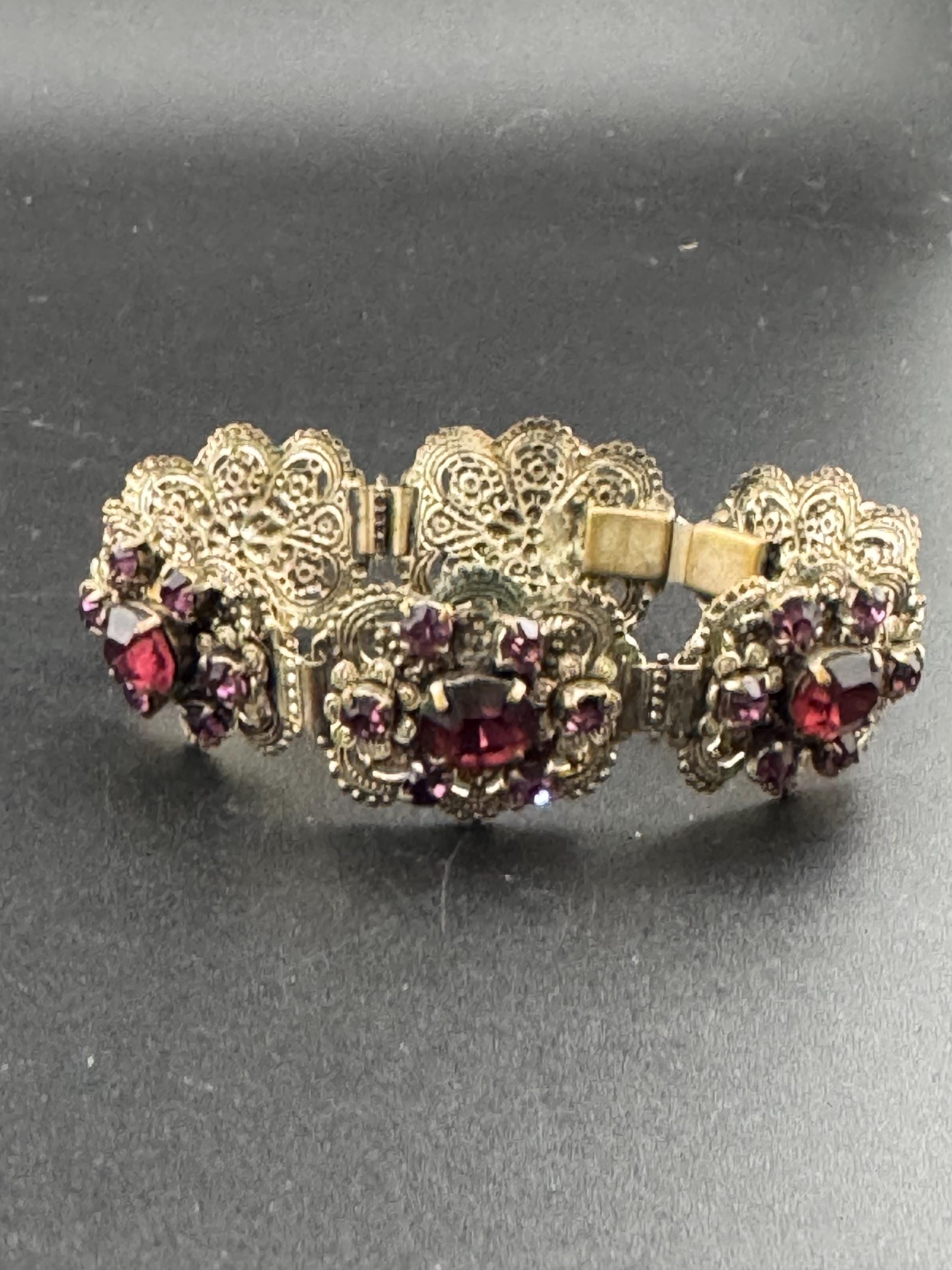 Vintage Czech Gold Tone Faux Amethyst Rhinestone Bracelet