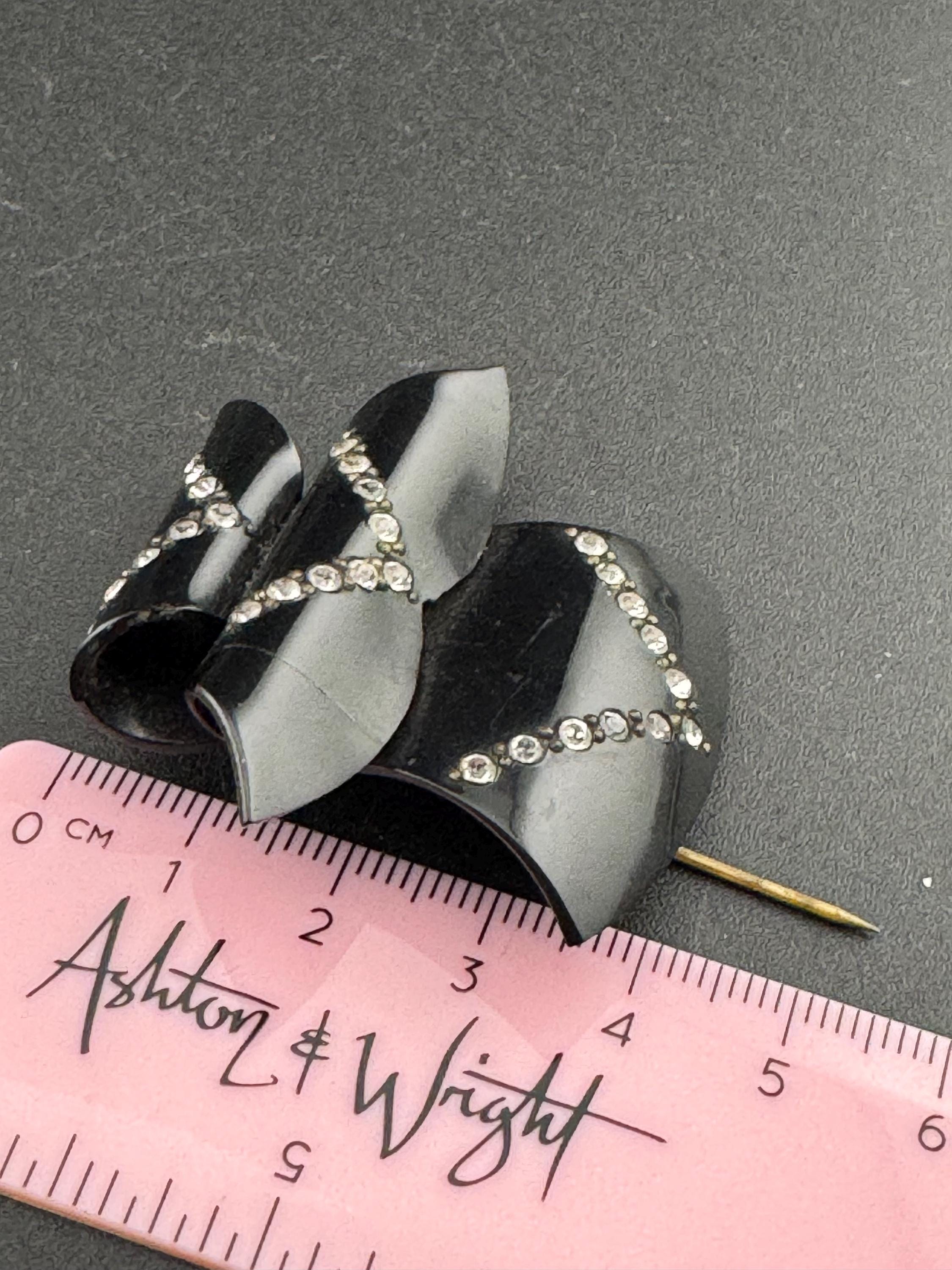 True Art Deco hat flash pin set with clear diamante paste rhinestones ,  black early plastic 1920s 1930s 1940s