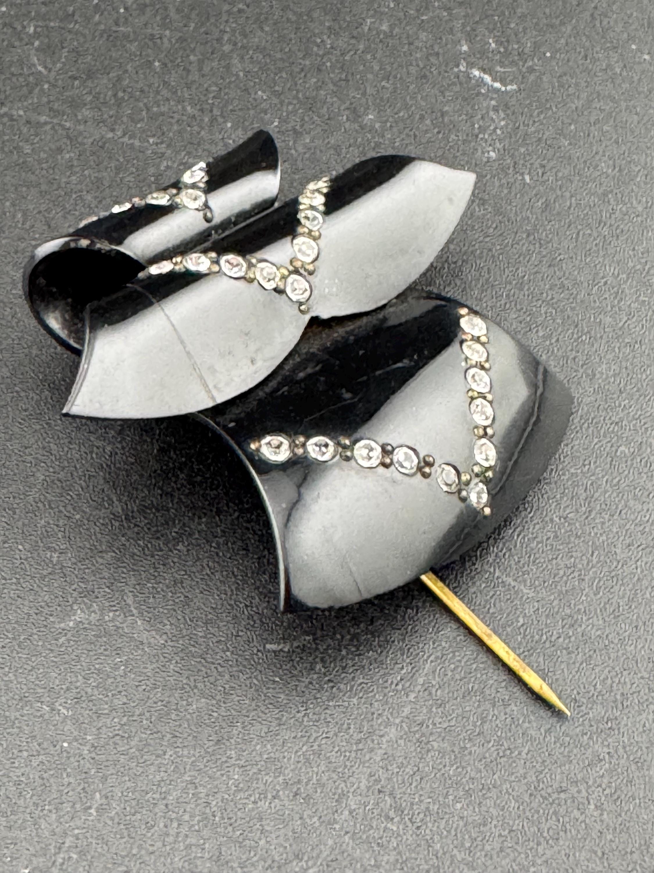 True Art Deco hat flash pin set with clear diamante paste rhinestones ,  black early plastic 1920s 1930s 1940s