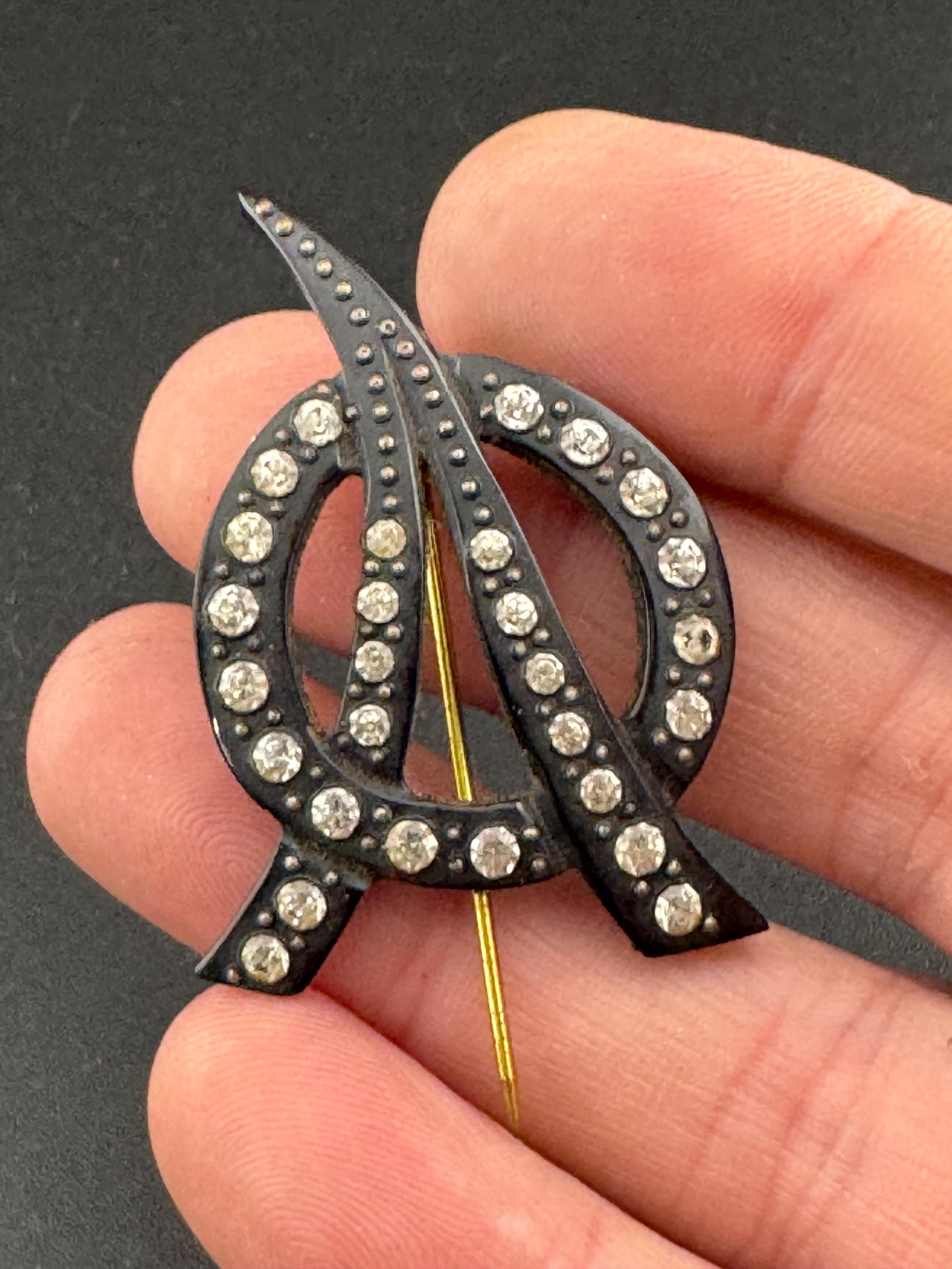True Art Deco hat flash pin set with clear diamante paste rhinestones ,  black early plastic 1920s 1930s 1940s