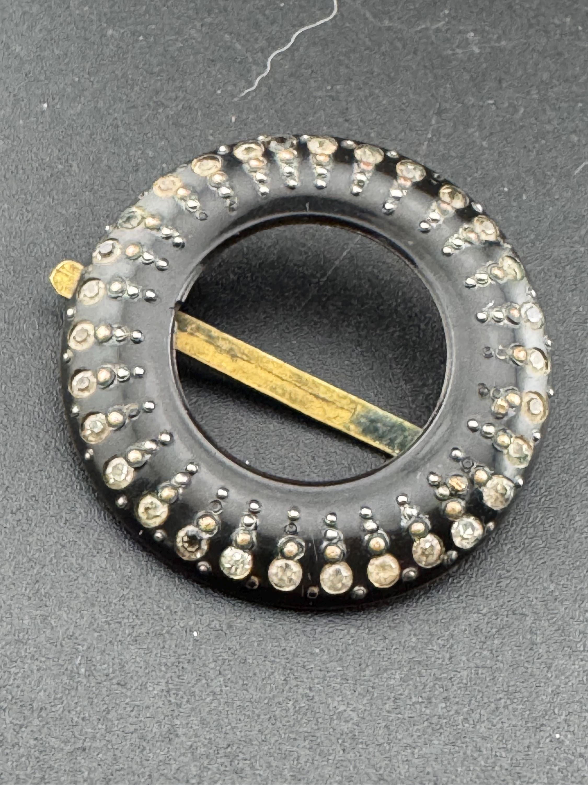 True Art Deco hair clip pin set with clear diamante paste rhinestones ,  black early plastic 1920s 1930s 1940s