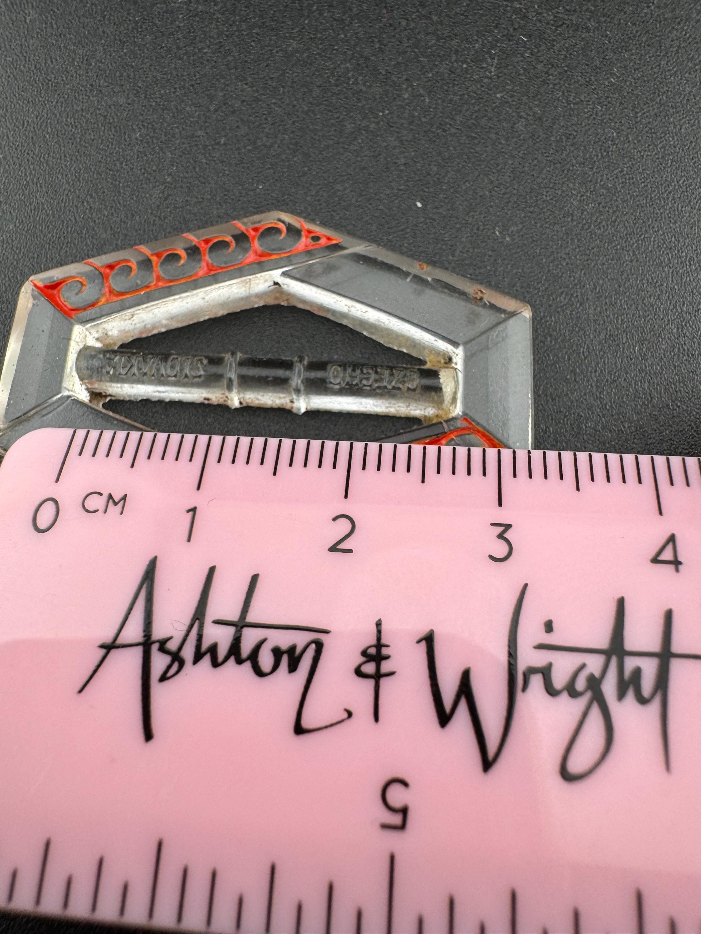 Czech clear and red pressed Glass vintage Antique belt buckle Haberdashery Sewing dressmaking