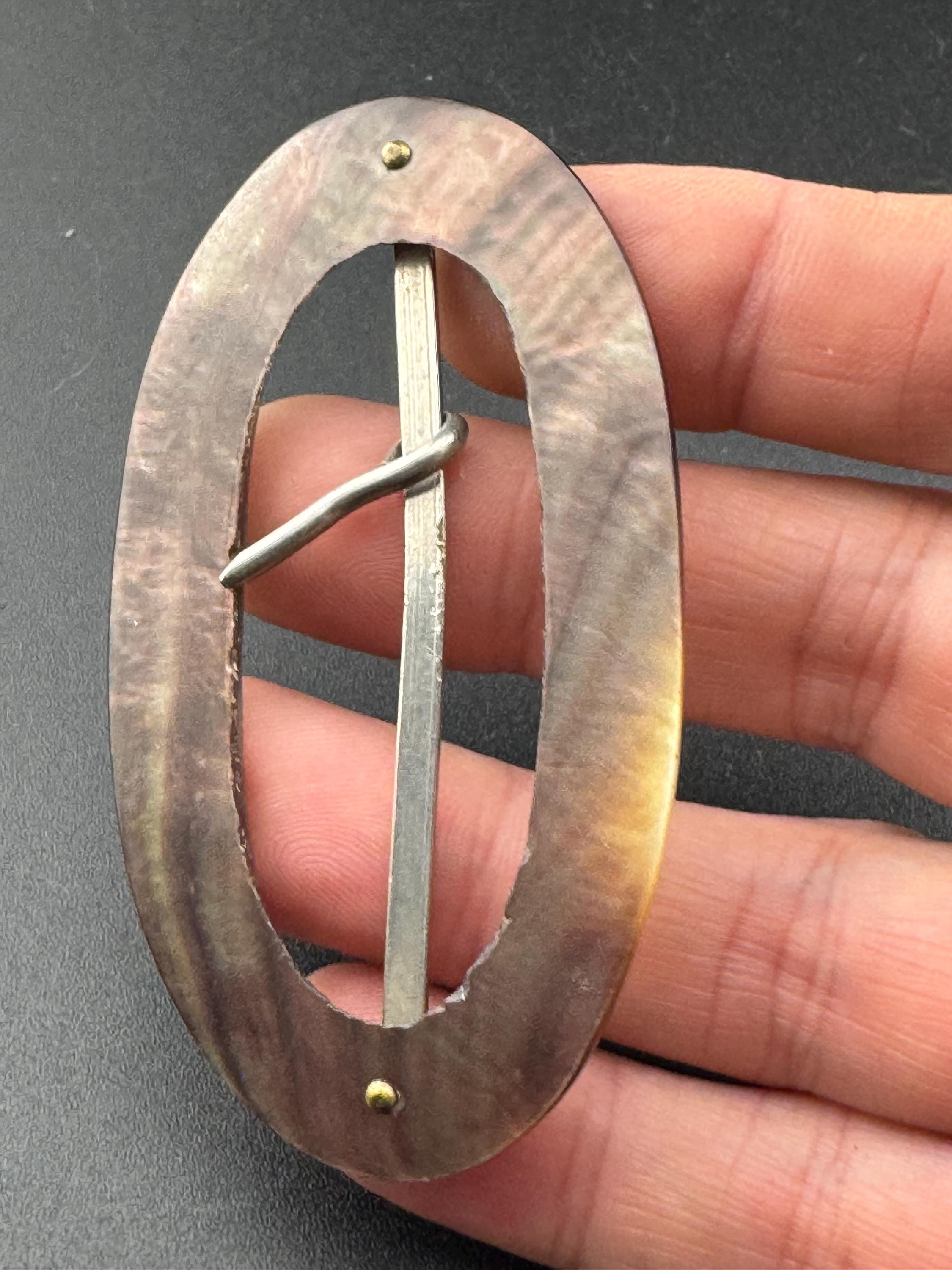 Large oval mother of Pearl antique shell shoe Belt Buckle Victorian