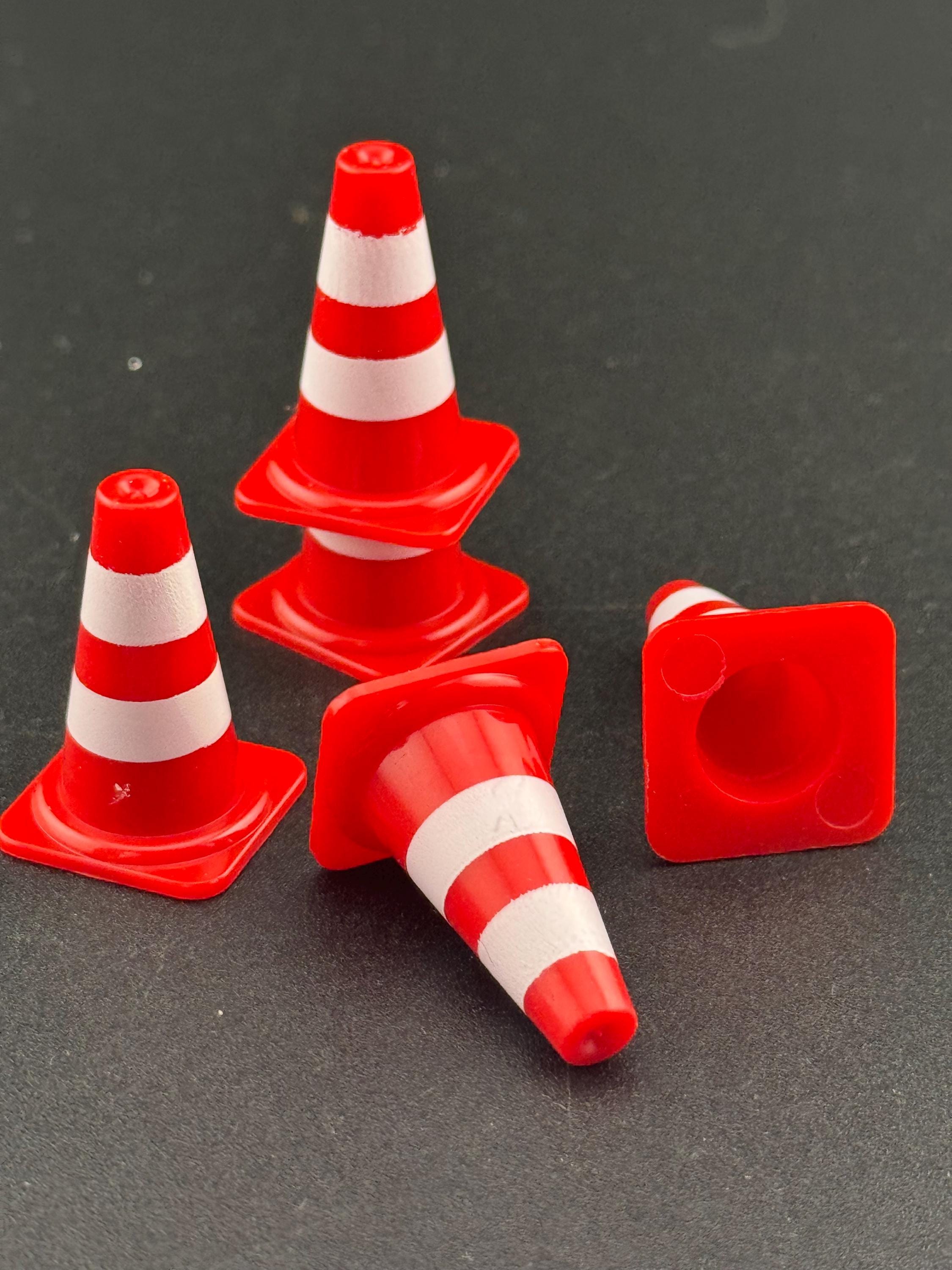 Miniature Traffic Cone Cake Toppers: Red & White, Reusable - Set of 5