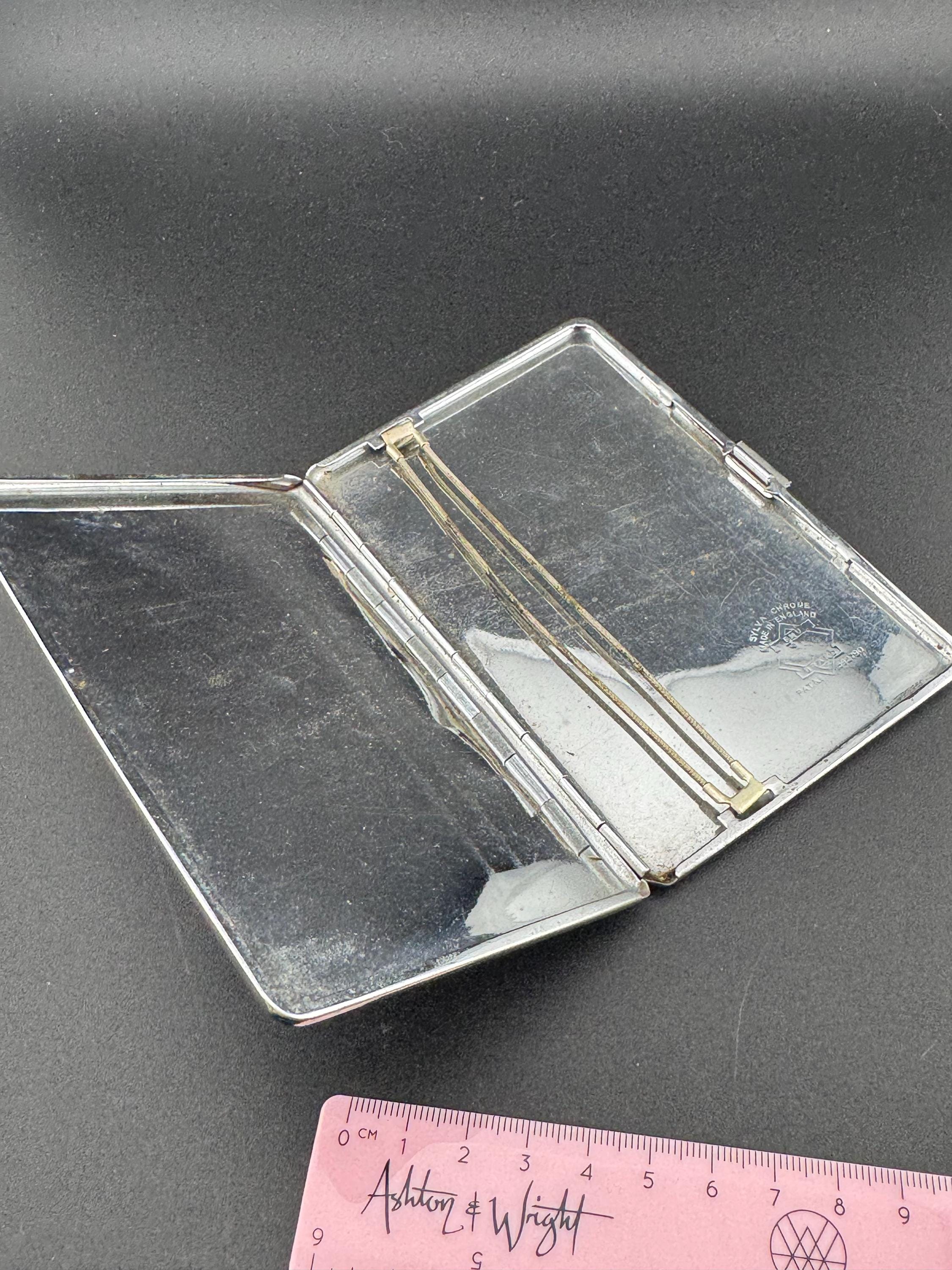 Vintage Cigarette Case Art Deco Silver Tone chrome Metal engine turned pocket jacket business card holder blank cartouche monogram