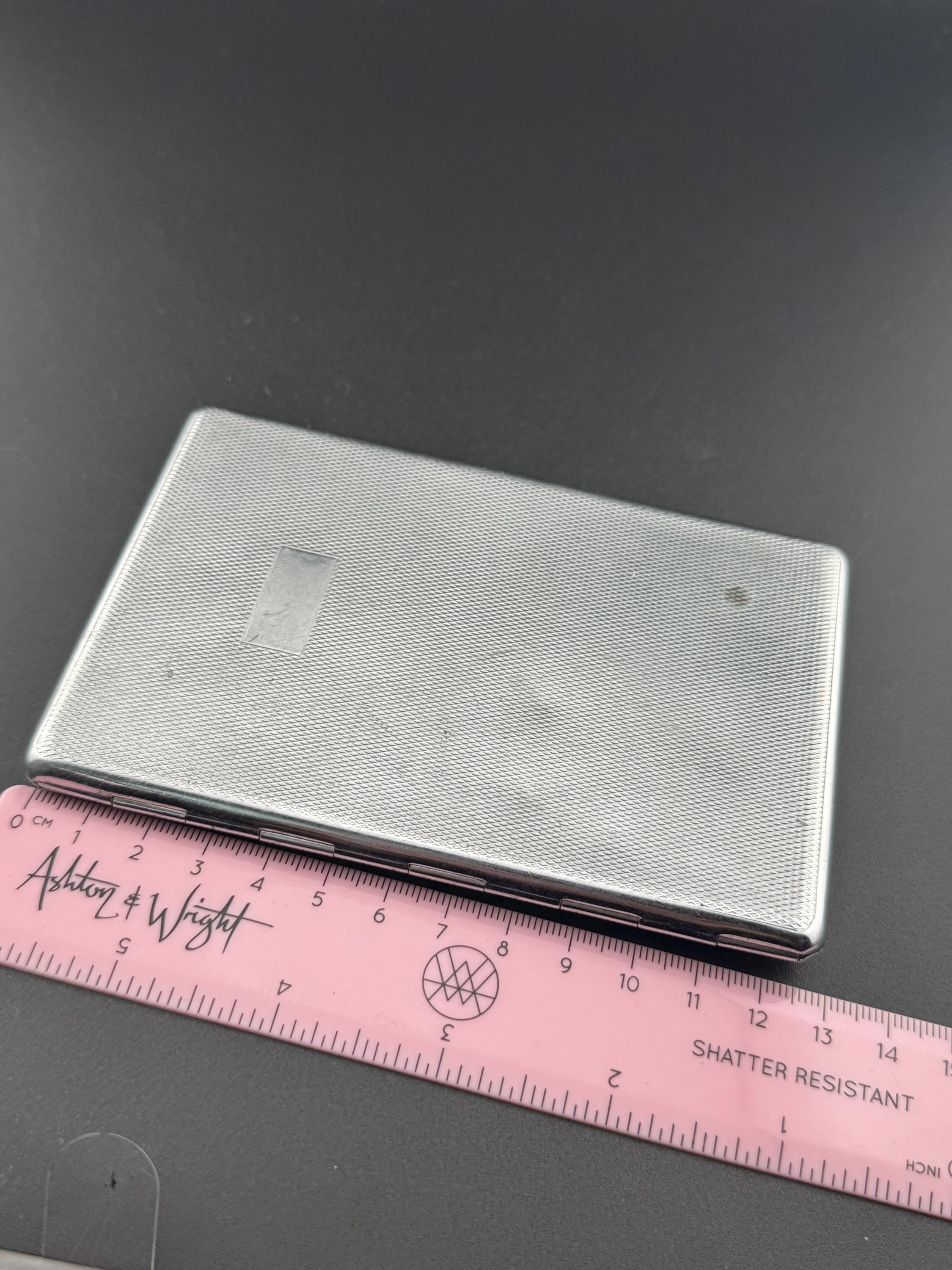 Vintage Cigarette Case Art Deco Silver Tone chrome Metal engine turned pocket jacket business card holder blank cartouche monogram