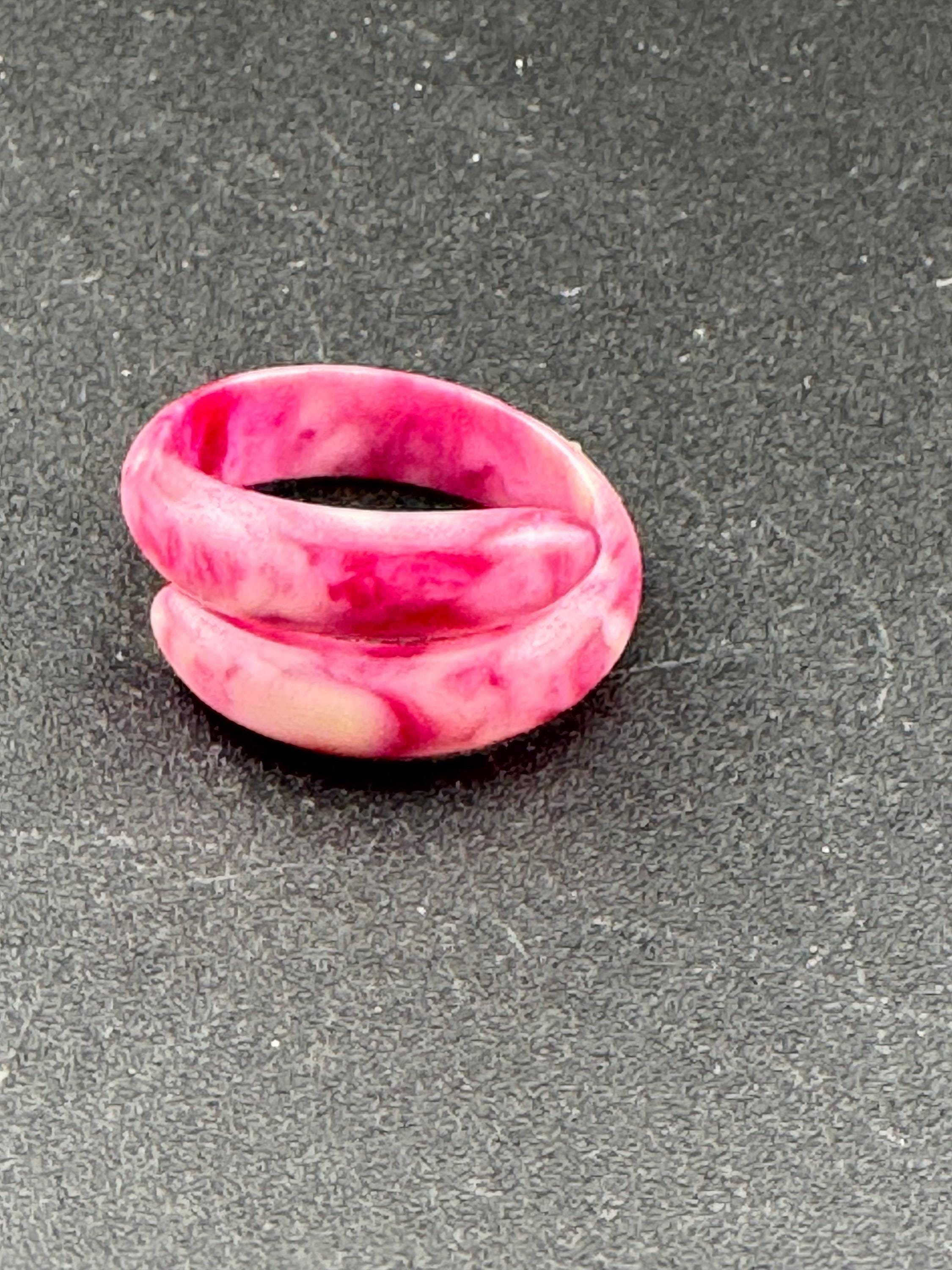 Art Deco Celluloid Early Plastic pink turquoise Scarf Ring clear diamanté Bakelite pique work 1920s 1930s antique