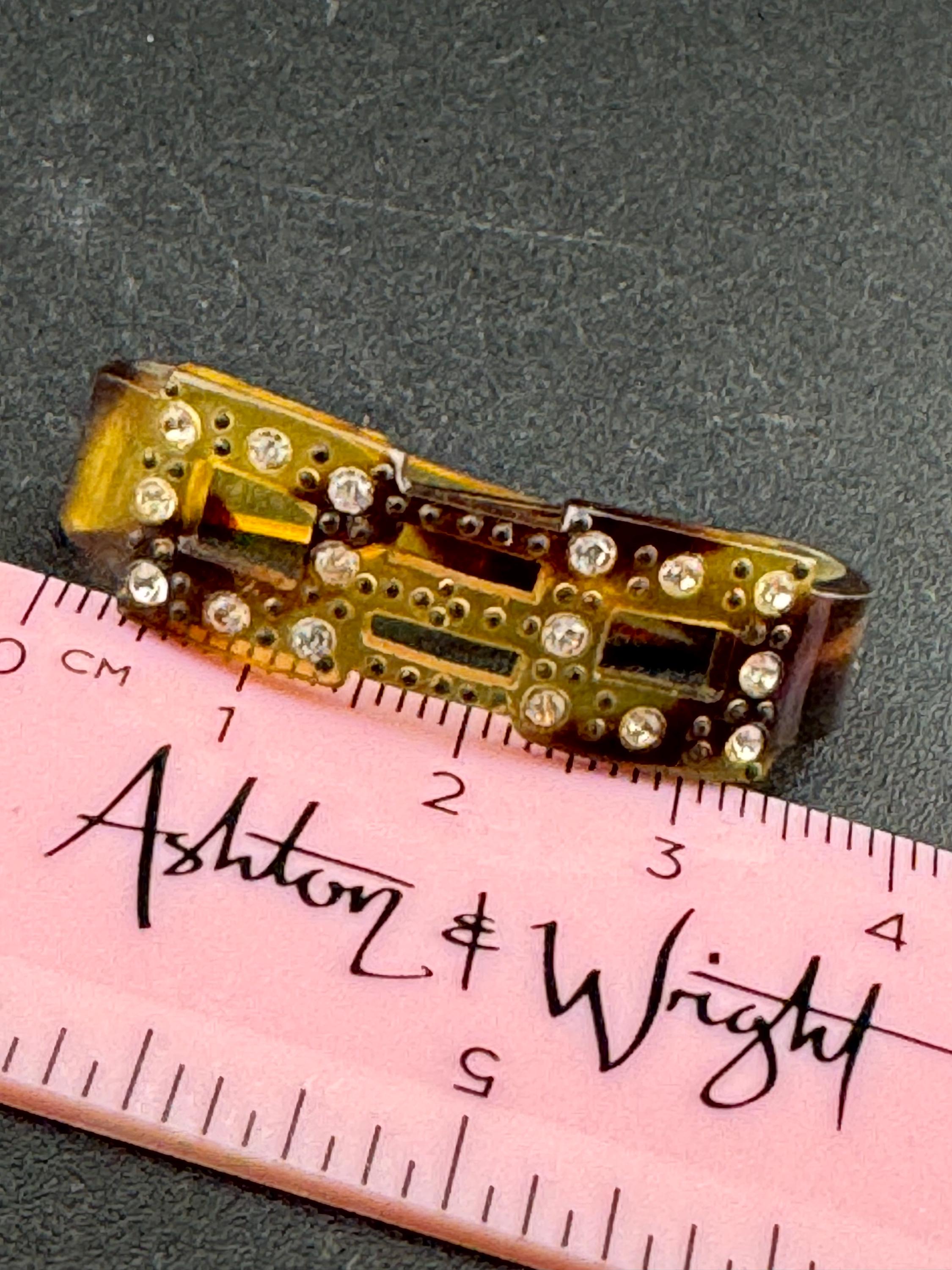 Art Deco Celluloid Early Plastic brown faux tortoiseshell Scarf Ring clear diamanté Bakelite pique work 1920s 1930s antique