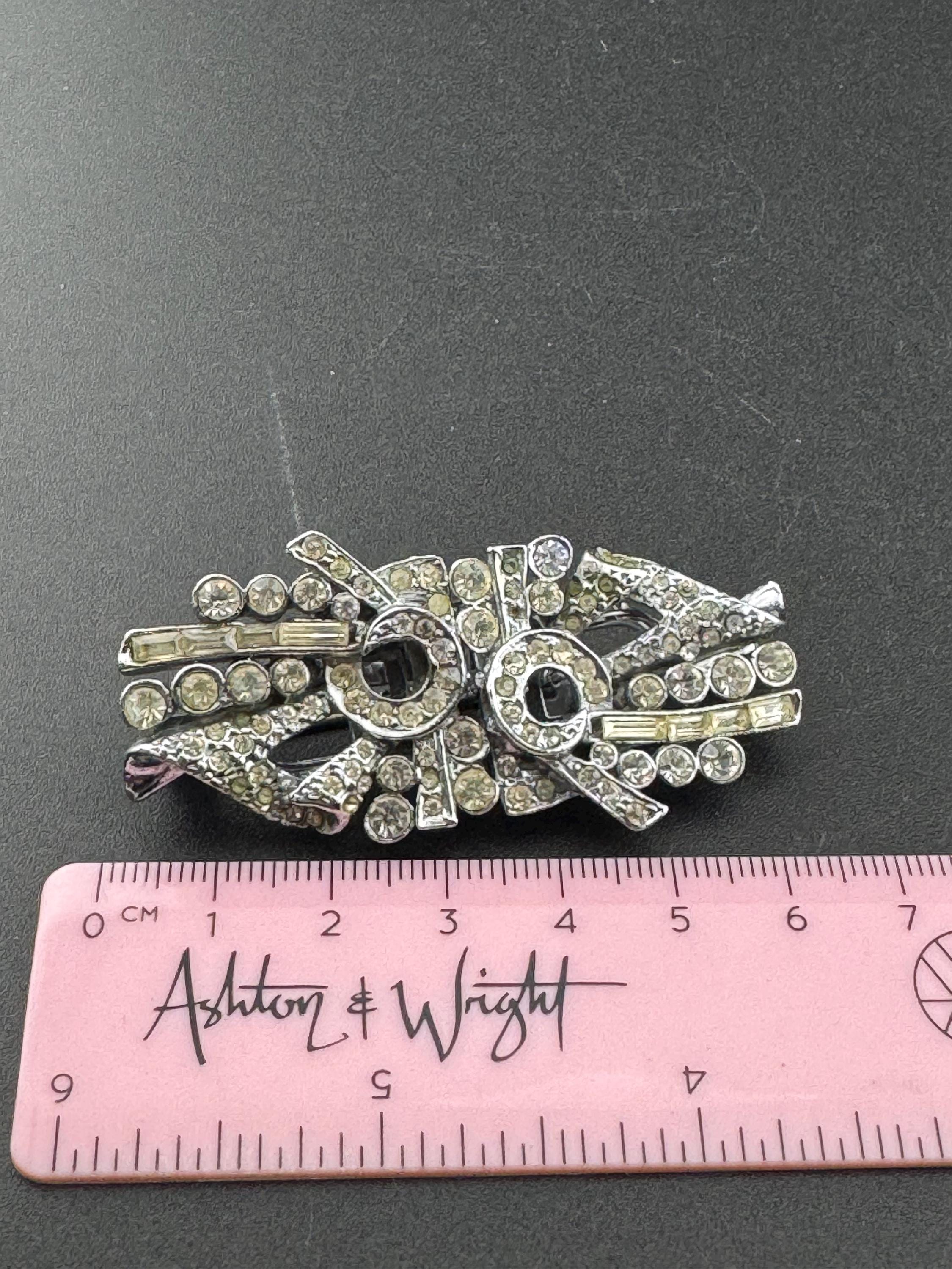 Duette pair of Dress Clips Combination Brooch Marcasite Silver chrome metal Art Deco
