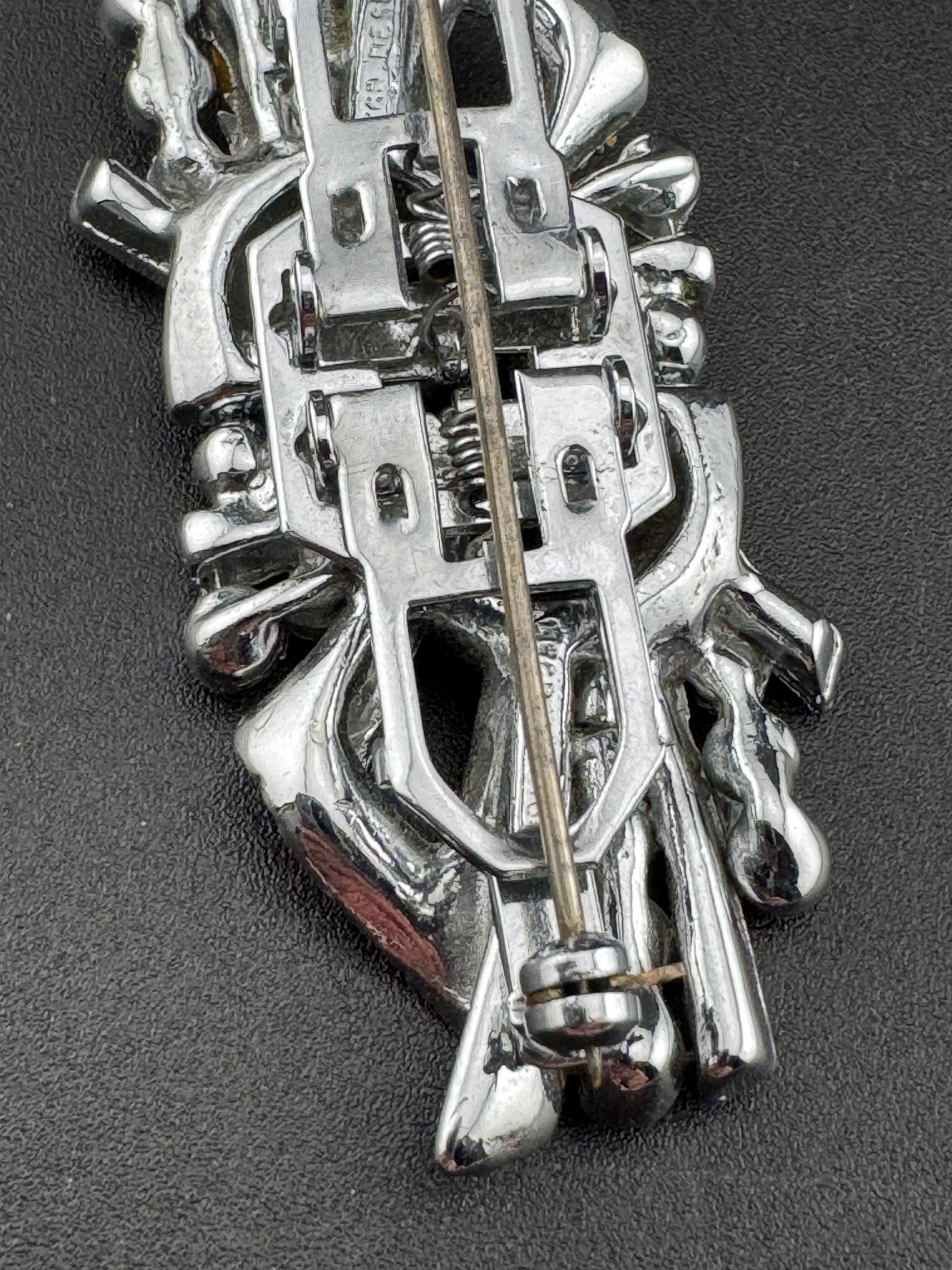 Duette pair of Dress Clips Combination Brooch Marcasite Silver chrome metal Art Deco
