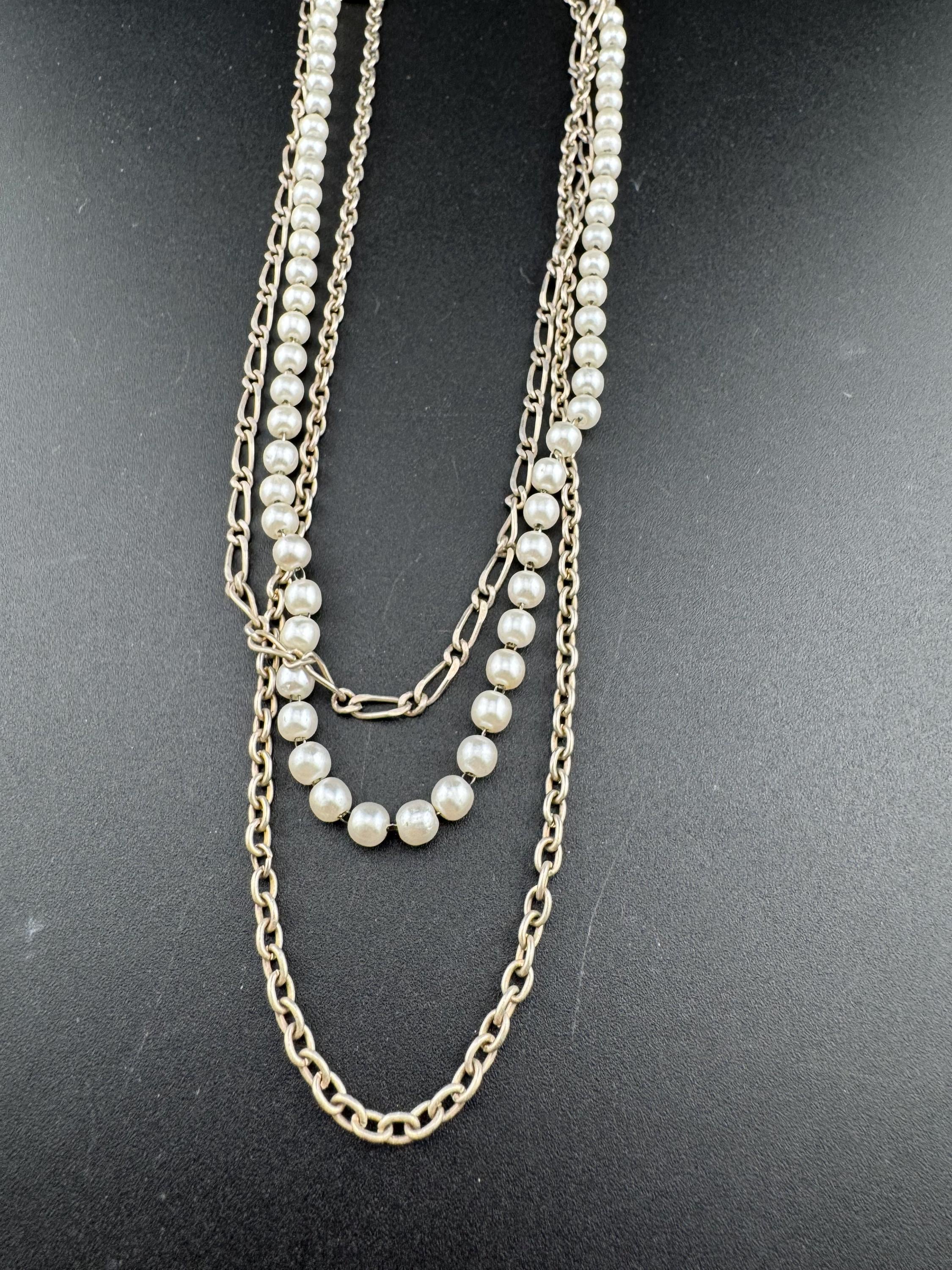 vintage retro double silver tone and beige  metal sweater guards 1960s 1970s jumper clasps