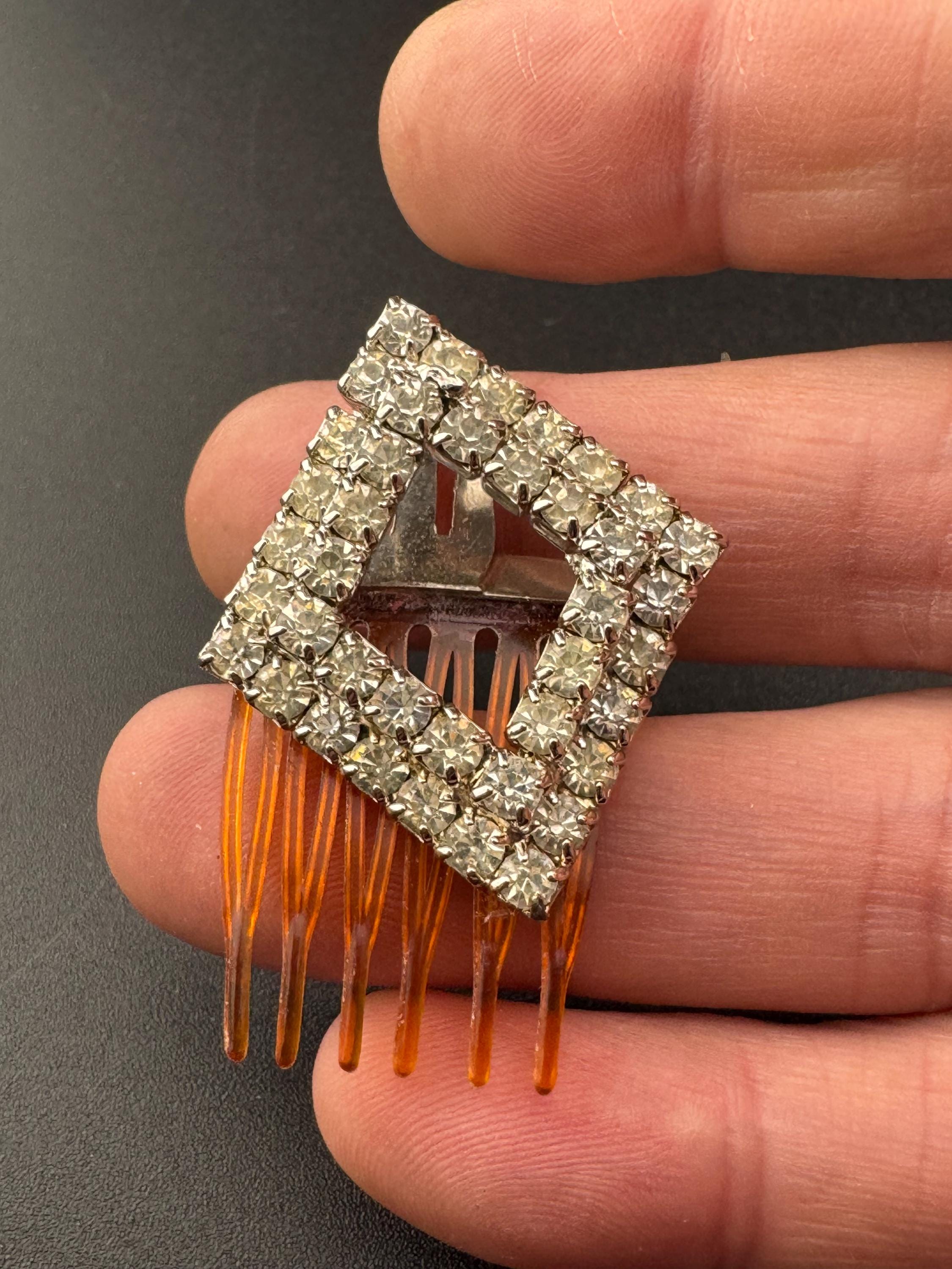 Small vintage Vintage Brown Celluloid  Diamanté Paste Hair comb
