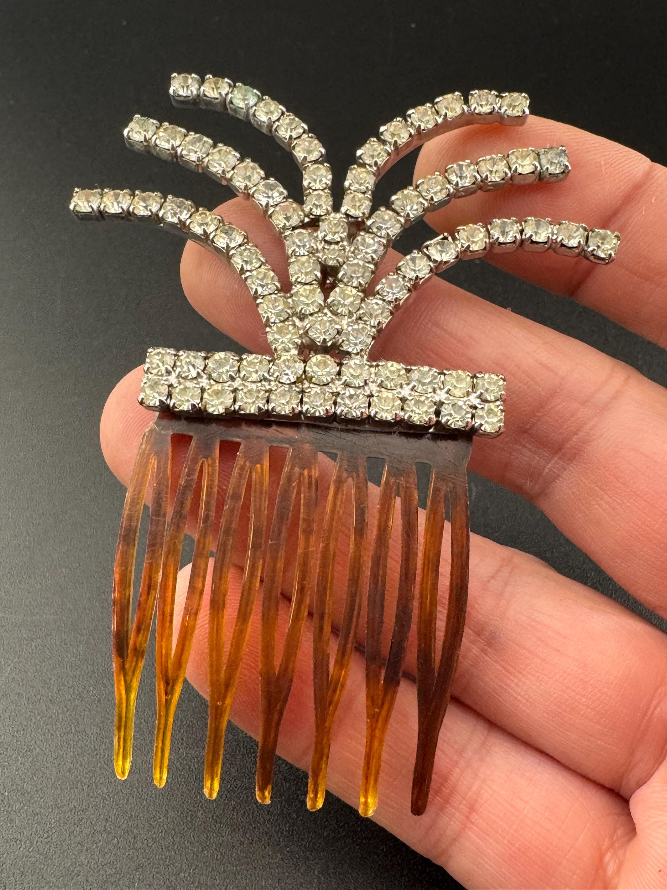 vintage Vintage Brown Celluloid fanned Diamanté Paste Hair comb