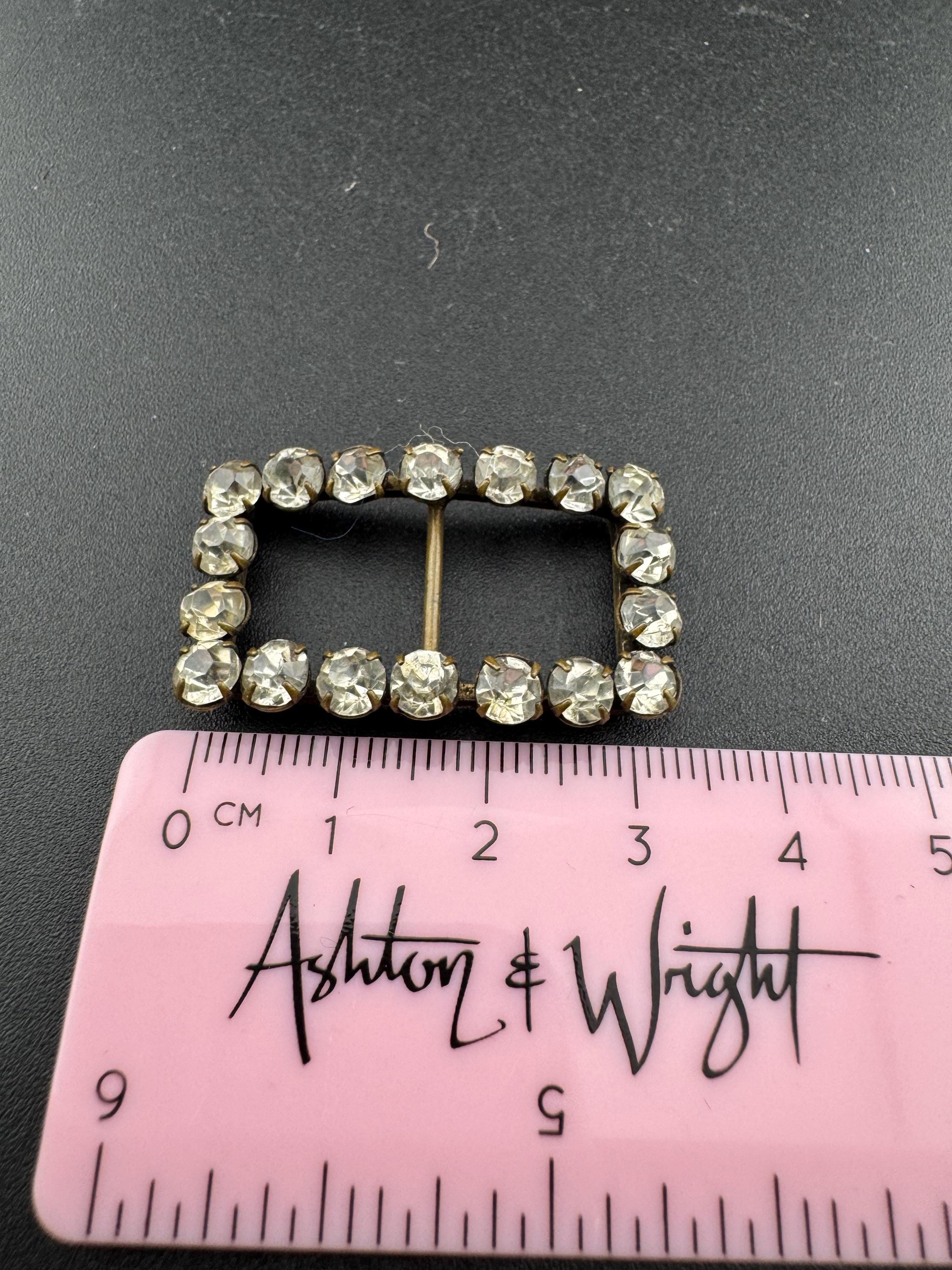 Rectangular small Antique Victorian Rhinestone Glass Paste slider belt Buckle Adornment
