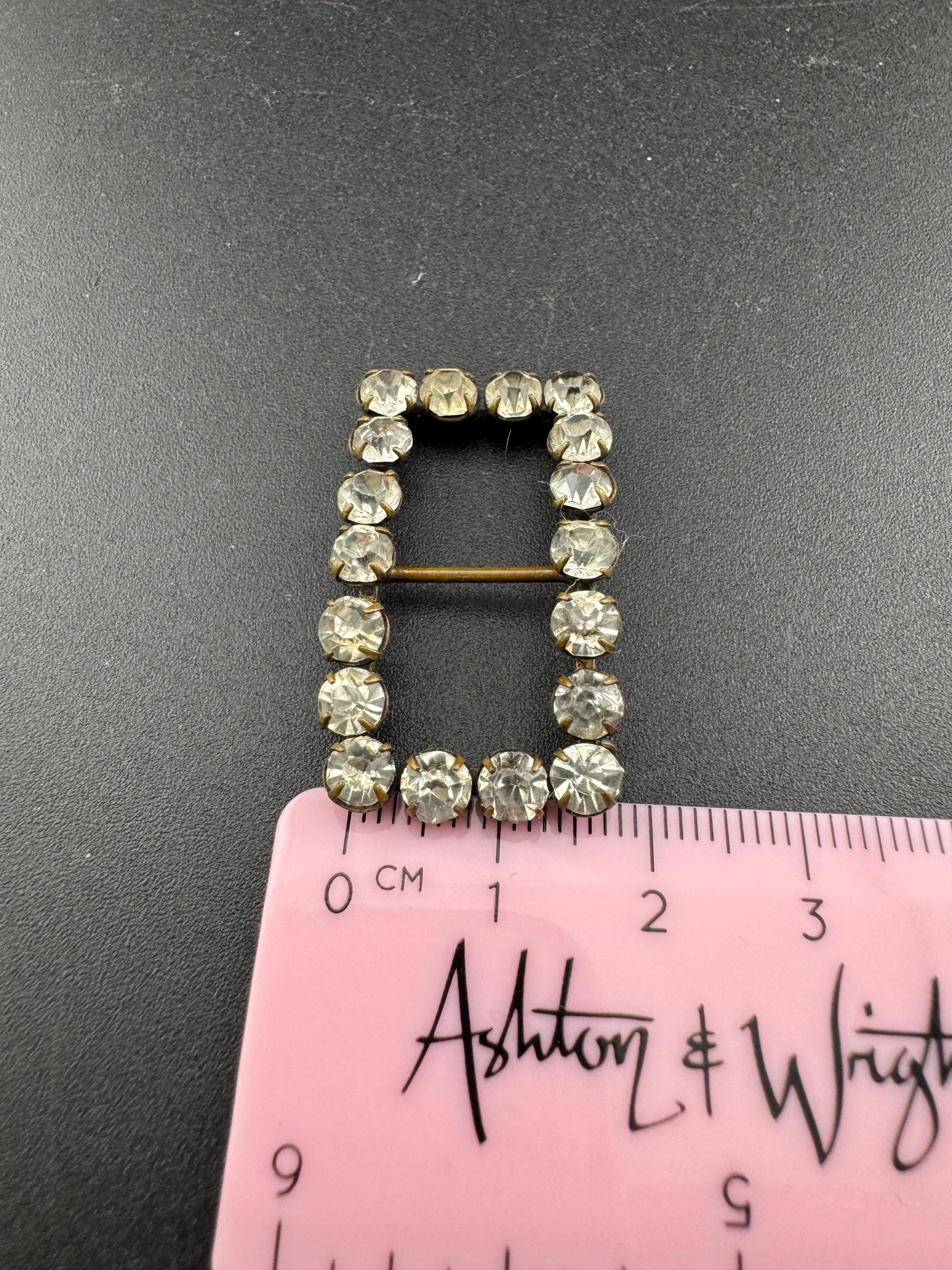 Rectangular small Antique Victorian Rhinestone Glass Paste slider belt Buckle Adornment