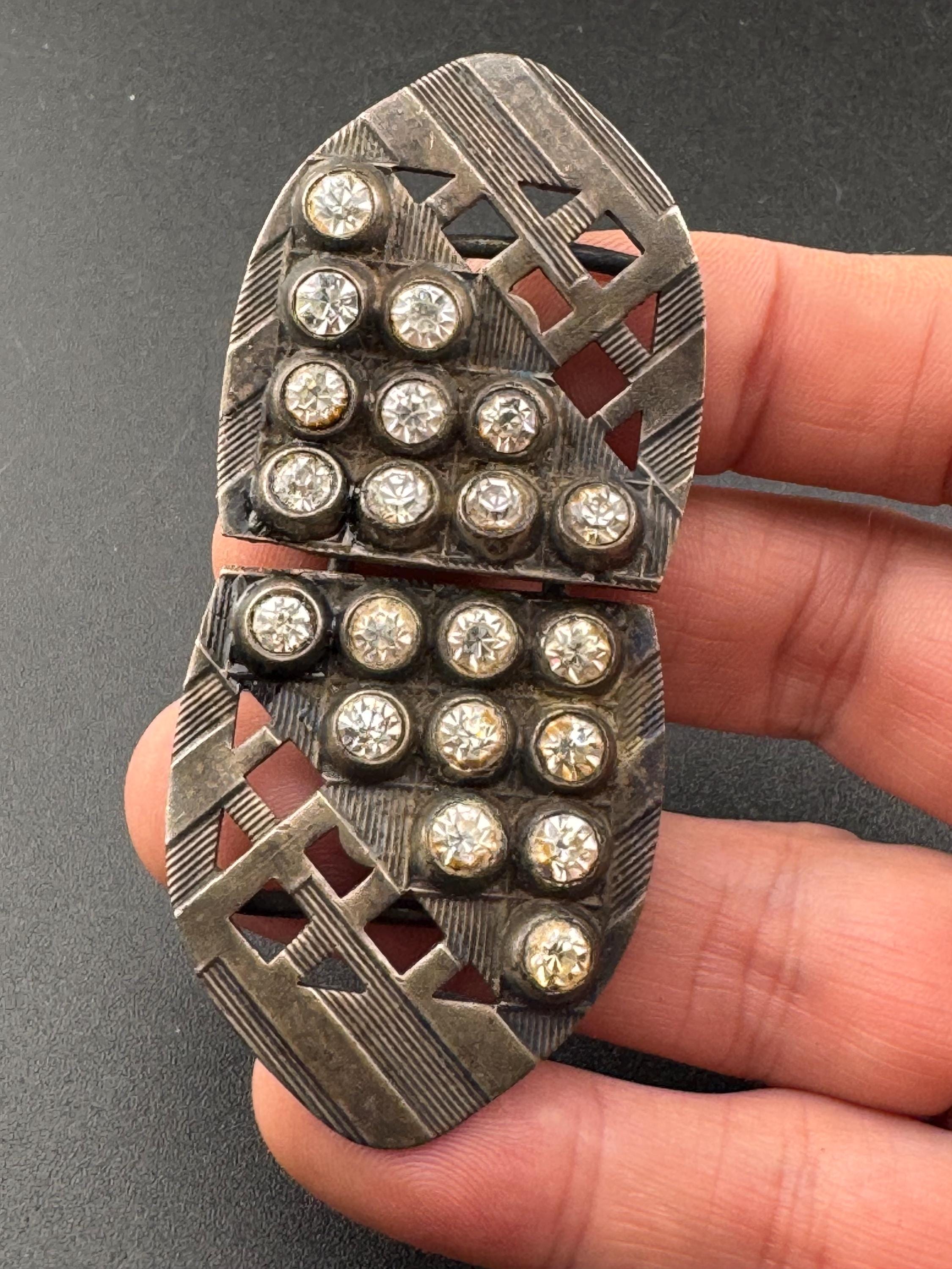 2 part diamanté art deco gold metal belt buckle antique rhinestones