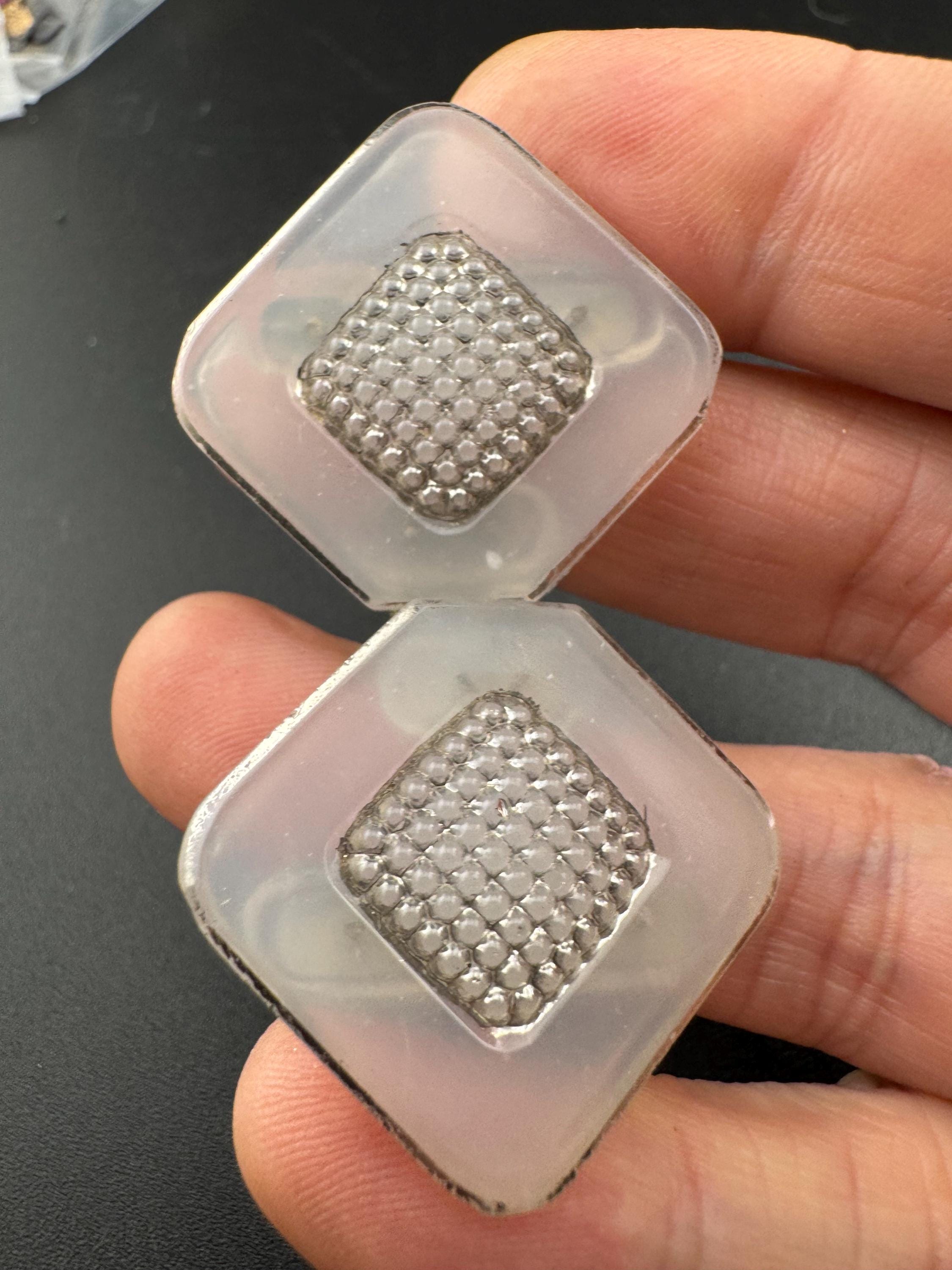 Antique 2 part Czech silver and opaque camphor glass stylish pressed glass belt buckle , haberdashery sewing