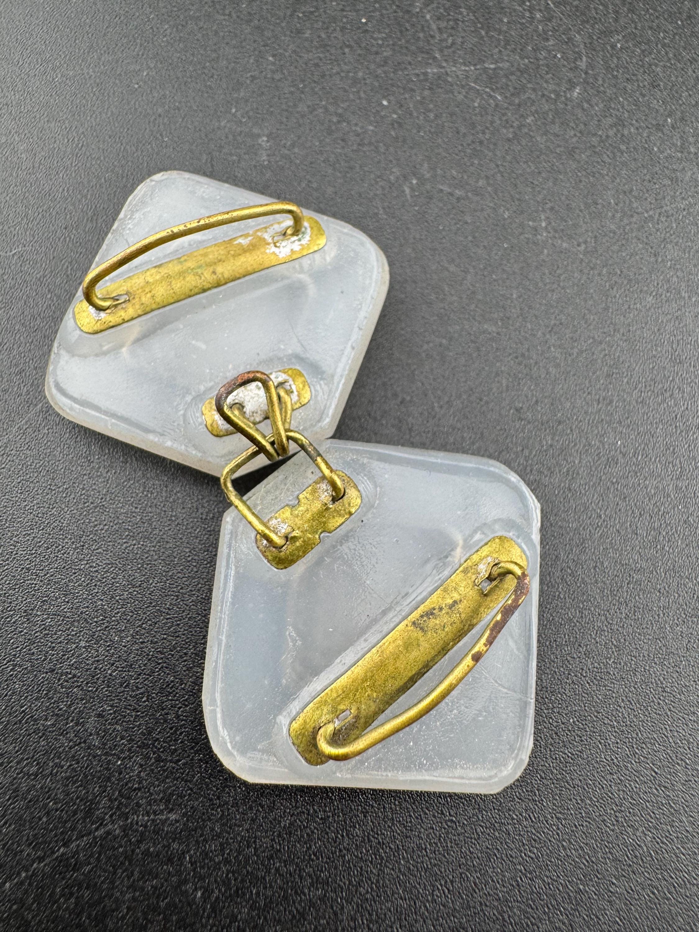 Antique 2 part Czech silver and opaque camphor glass stylish pressed glass belt buckle , haberdashery sewing
