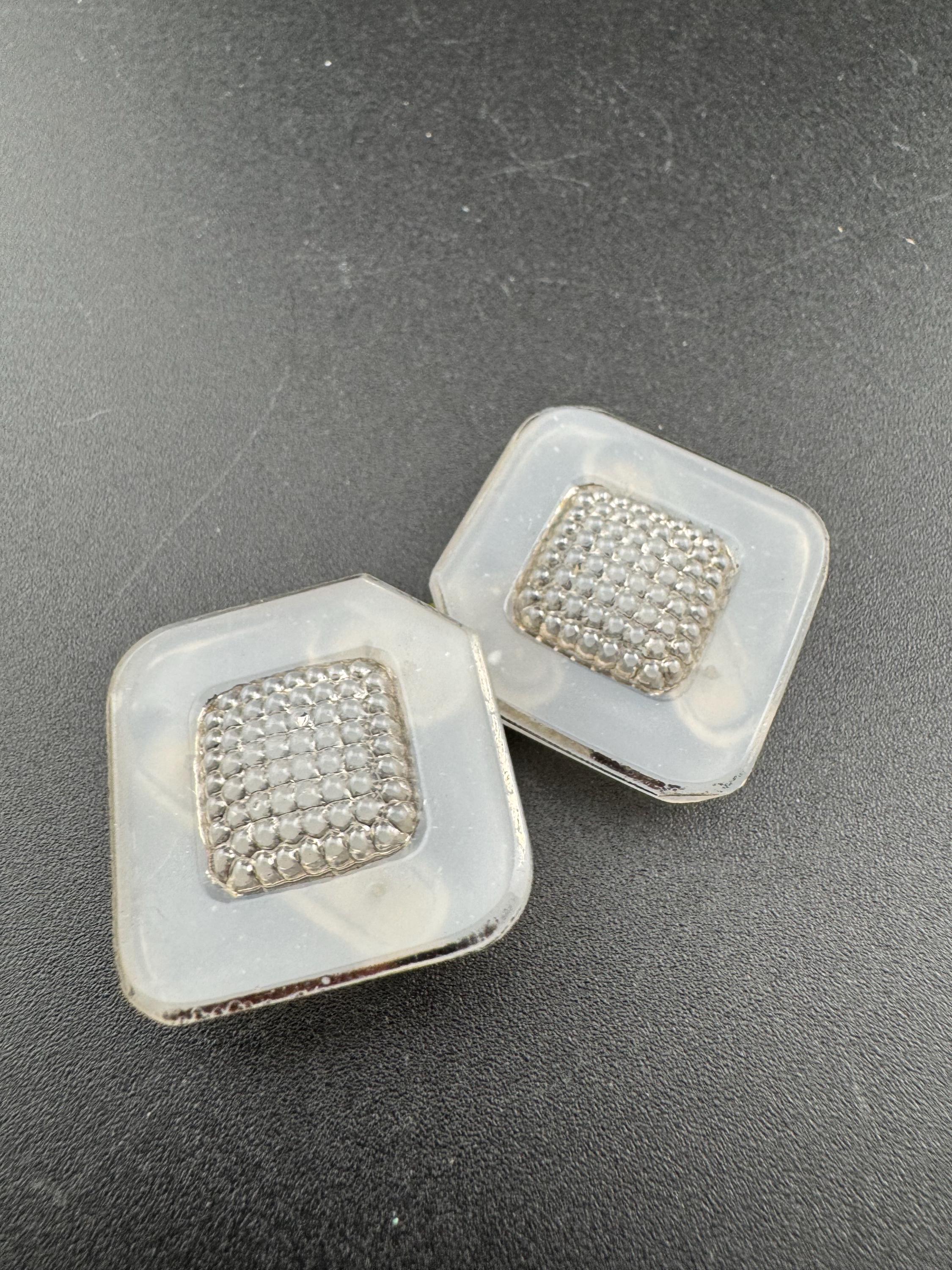 Antique 2 part Czech silver and opaque camphor glass stylish pressed glass belt buckle , haberdashery sewing