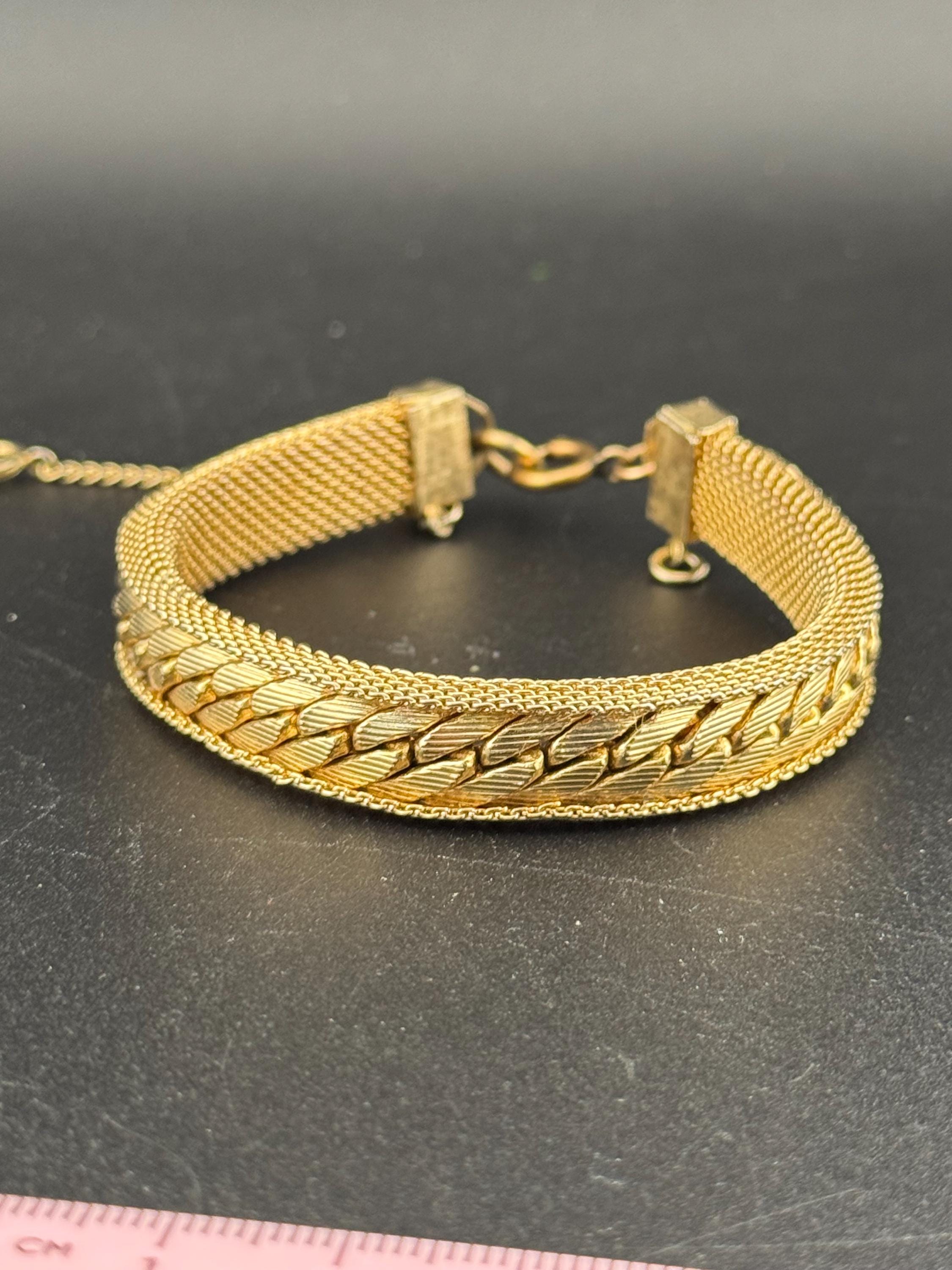 Retro 1970s Italian woven mesh wide gold tone cuff bracelet