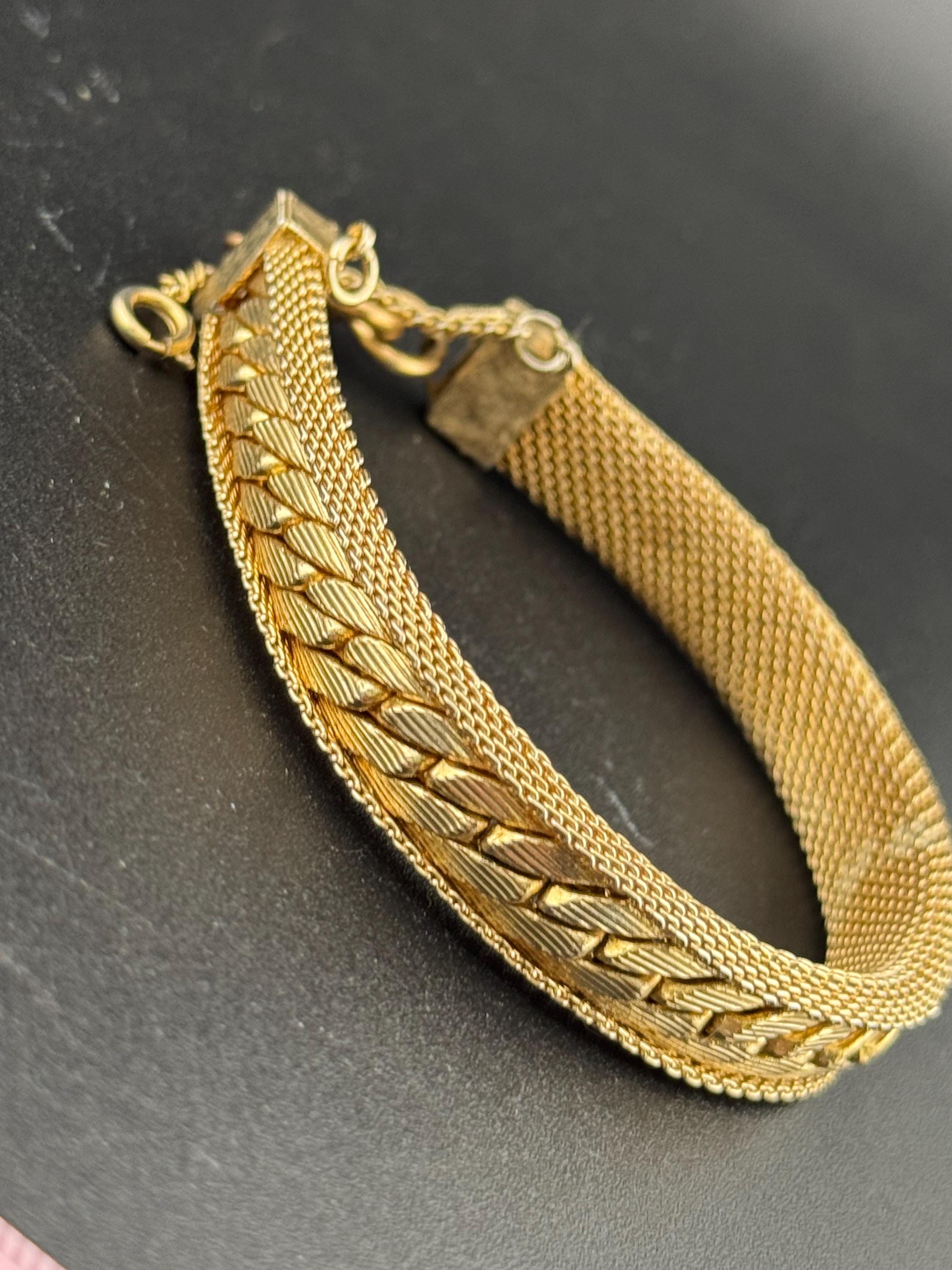 Retro 1970s Italian woven mesh wide gold tone cuff bracelet
