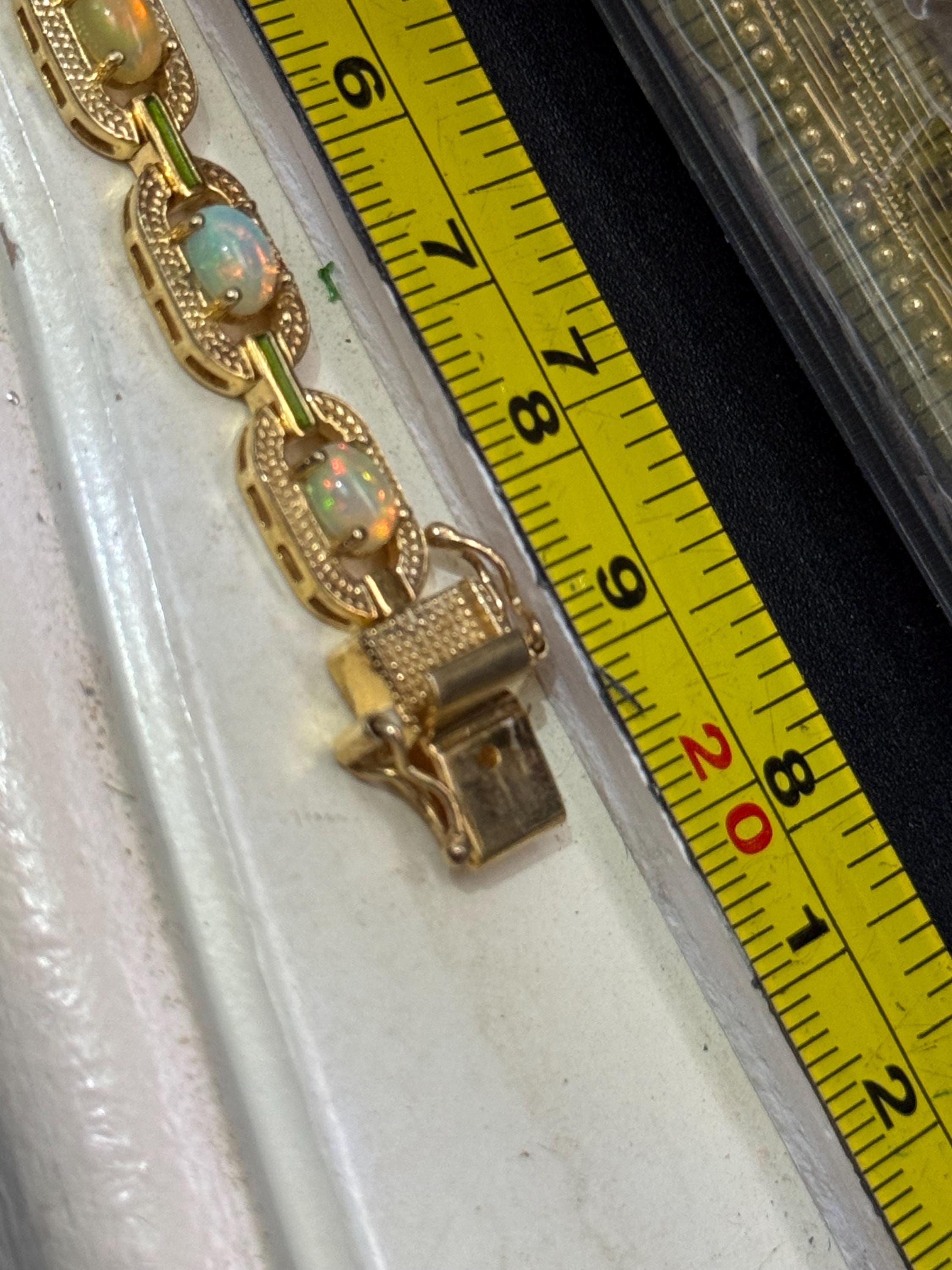 gold plating on 925 silver gilt opal saline prong set tennis bracelet 18grams 19.5cm