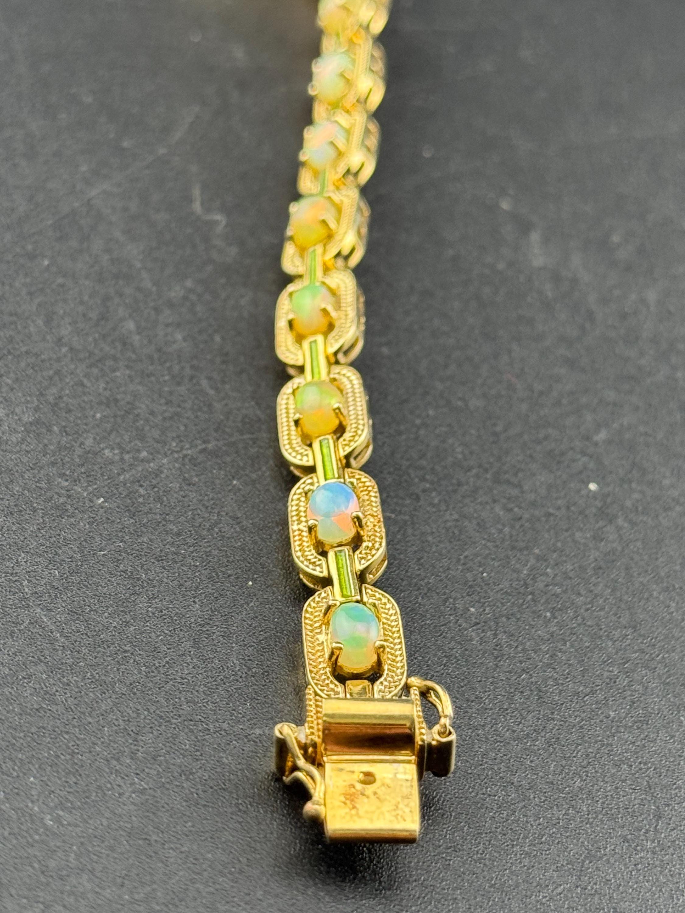 gold plating on 925 silver gilt opal saline prong set tennis bracelet 18grams 19.5cm