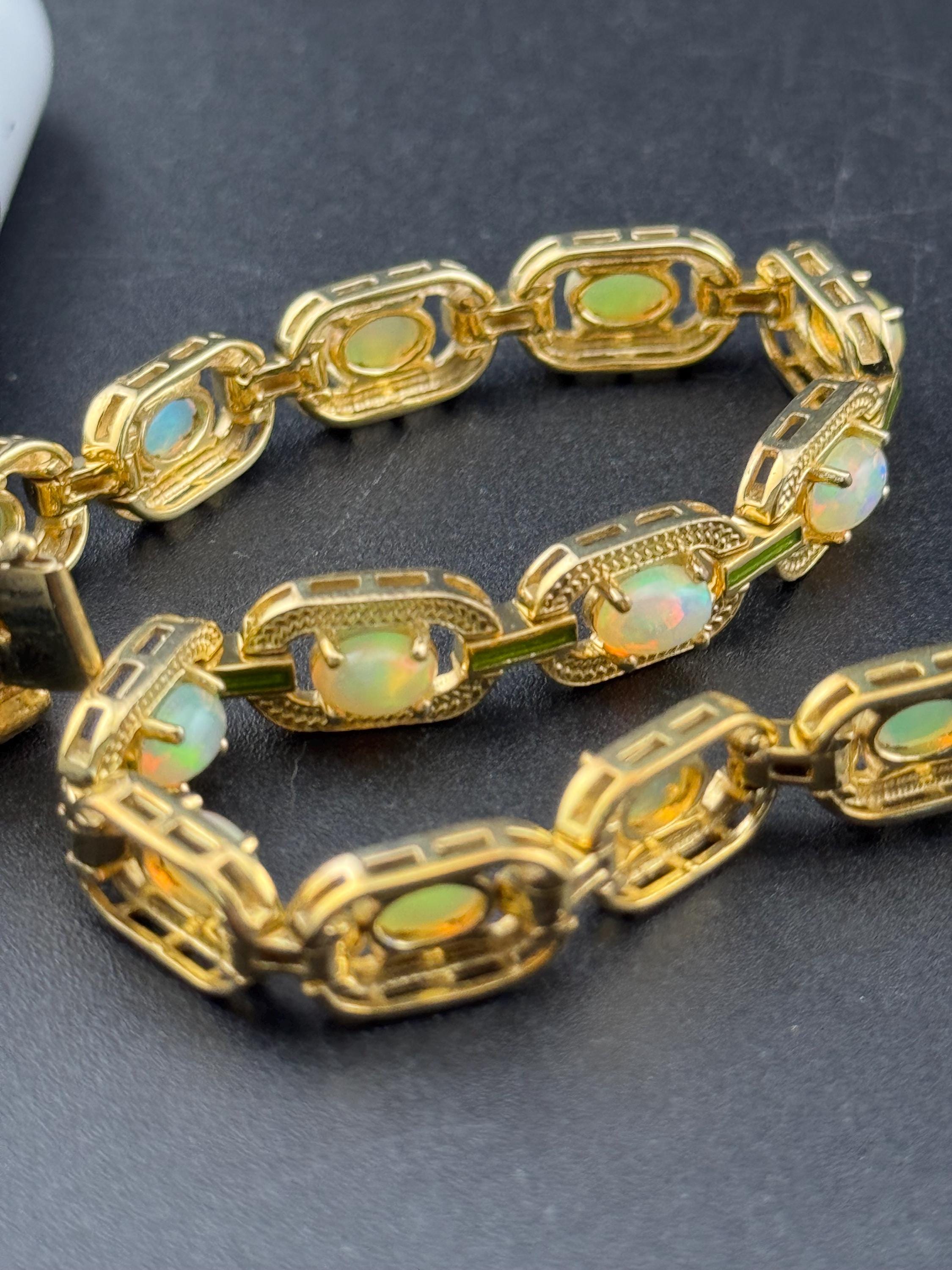 gold plating on 925 silver gilt opal saline prong set tennis bracelet 18grams 19.5cm