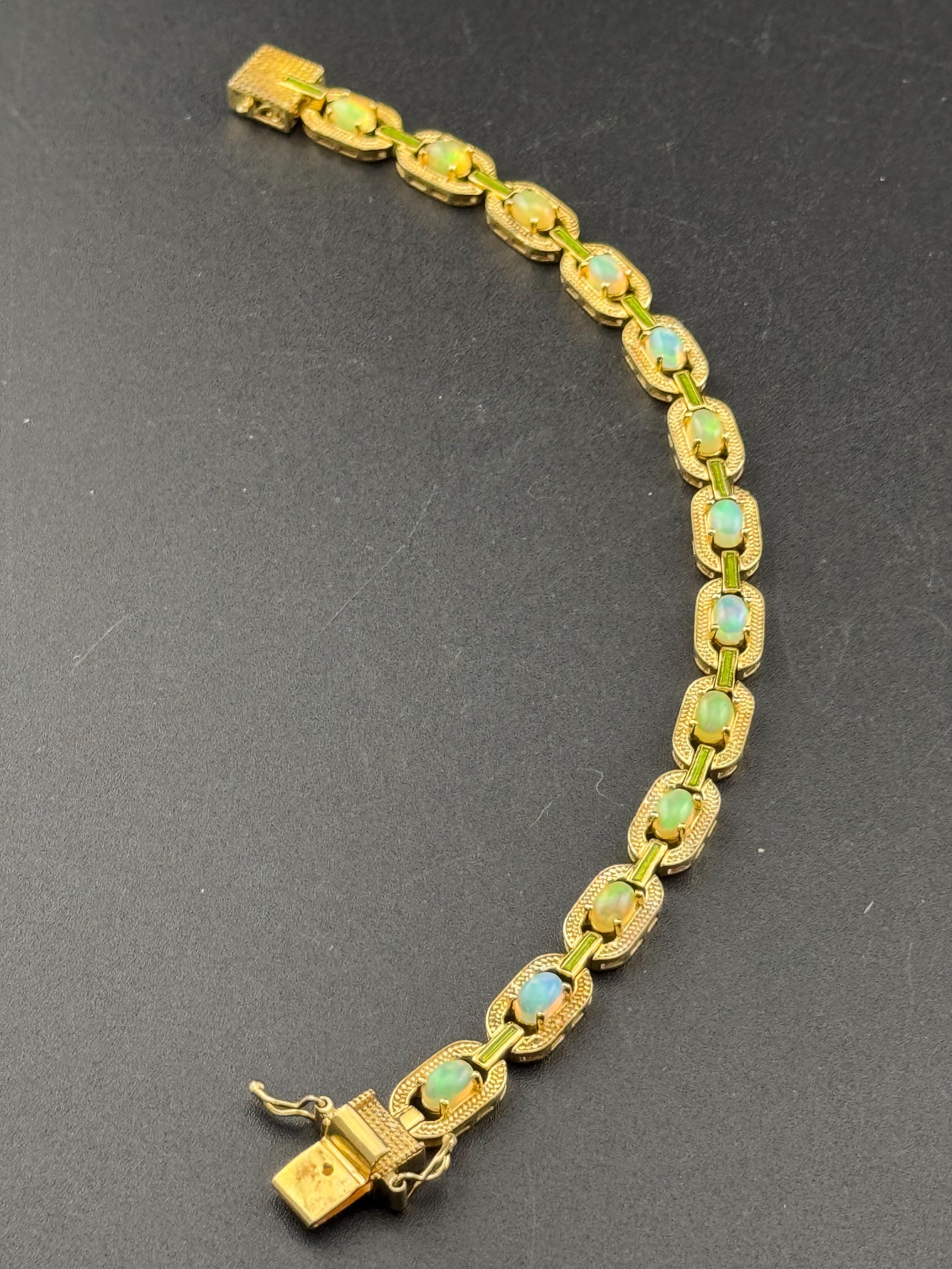 gold plating on 925 silver gilt opal saline prong set tennis bracelet 18grams 19.5cm
