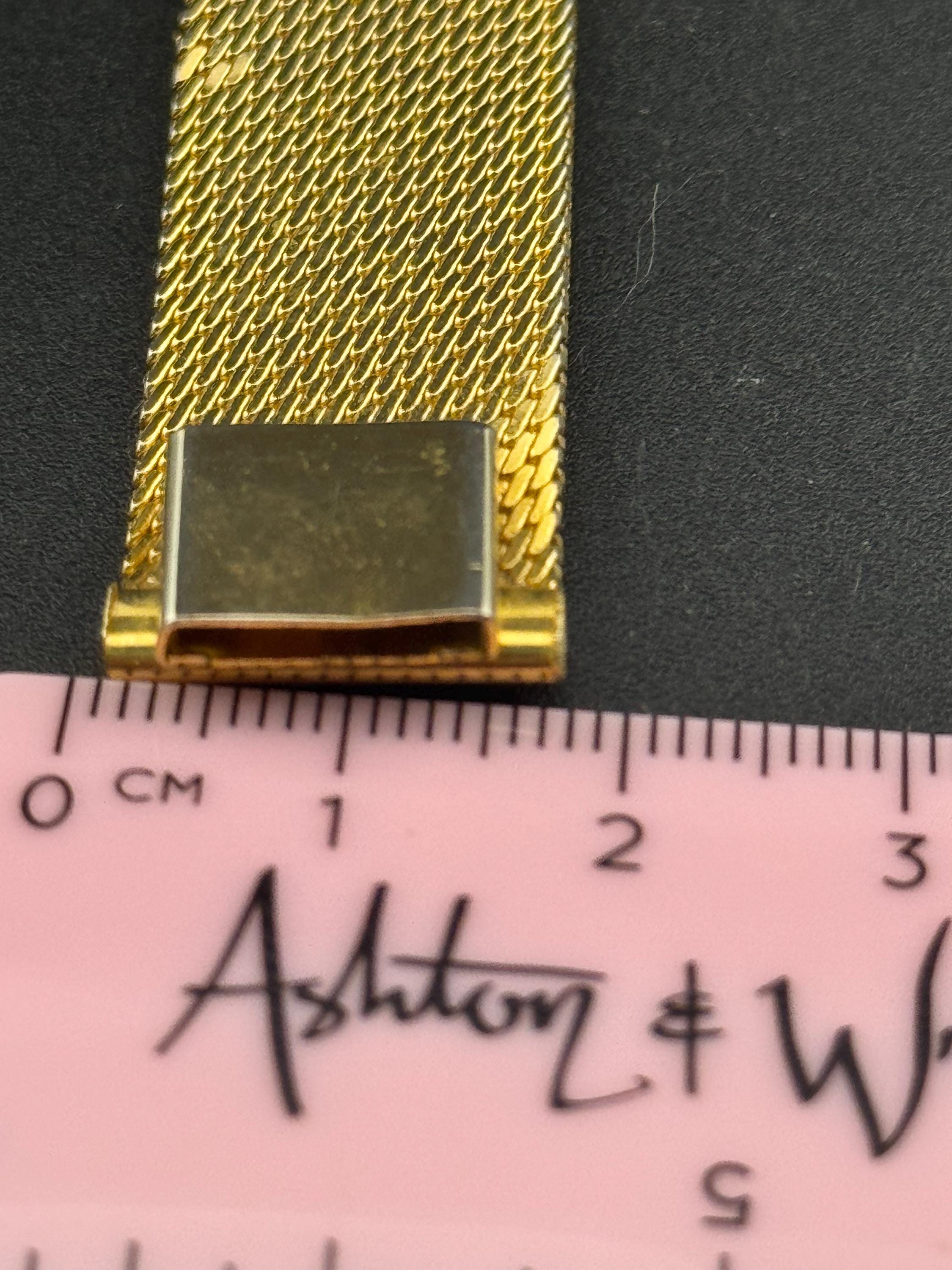 Vintage gold plated modernist slim flat textured mesh bangle bracelet 19cm x 18mm