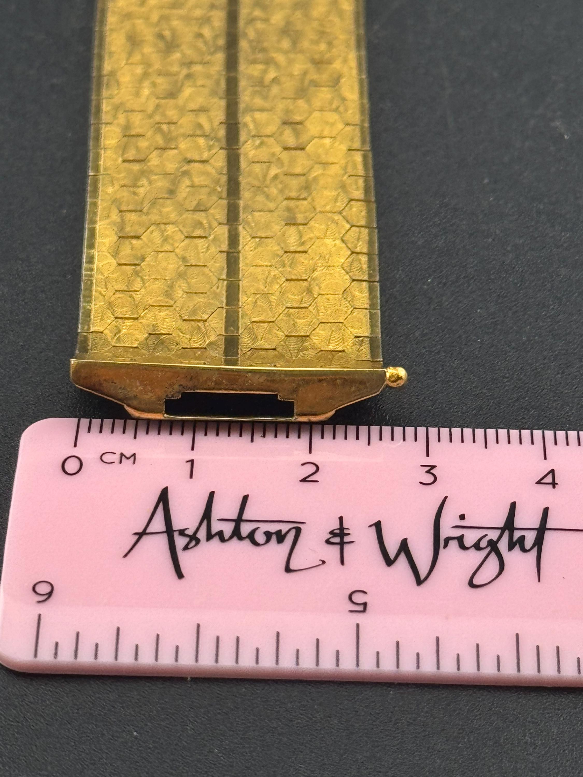 1970s articulated flat 18k gold plated cuff wrap bracelet 20cm long x 28mm wide Italian style