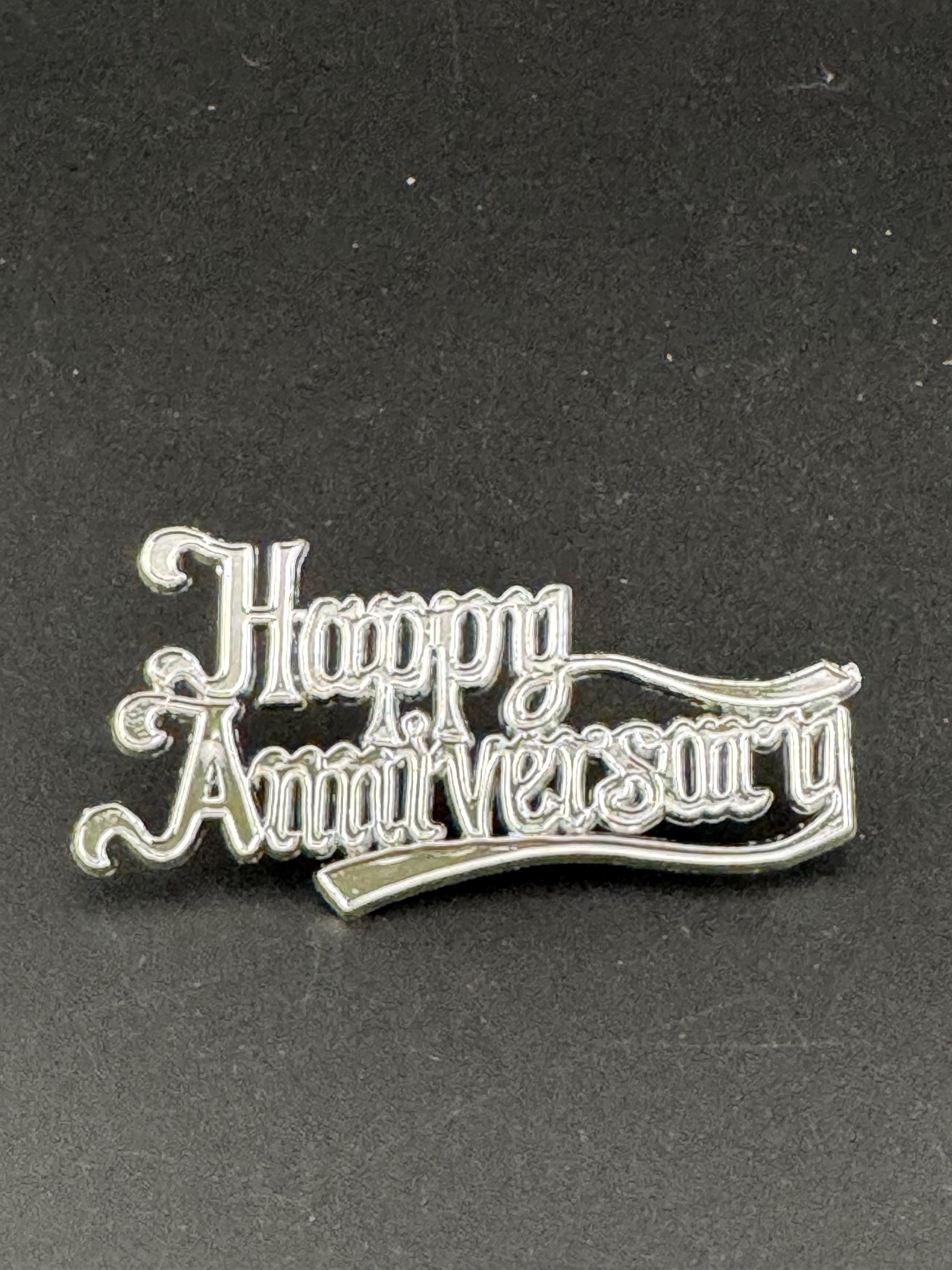 Stand up silver Vintage HAPPY ANNIVERSARY cake topper decoration 25th wedding