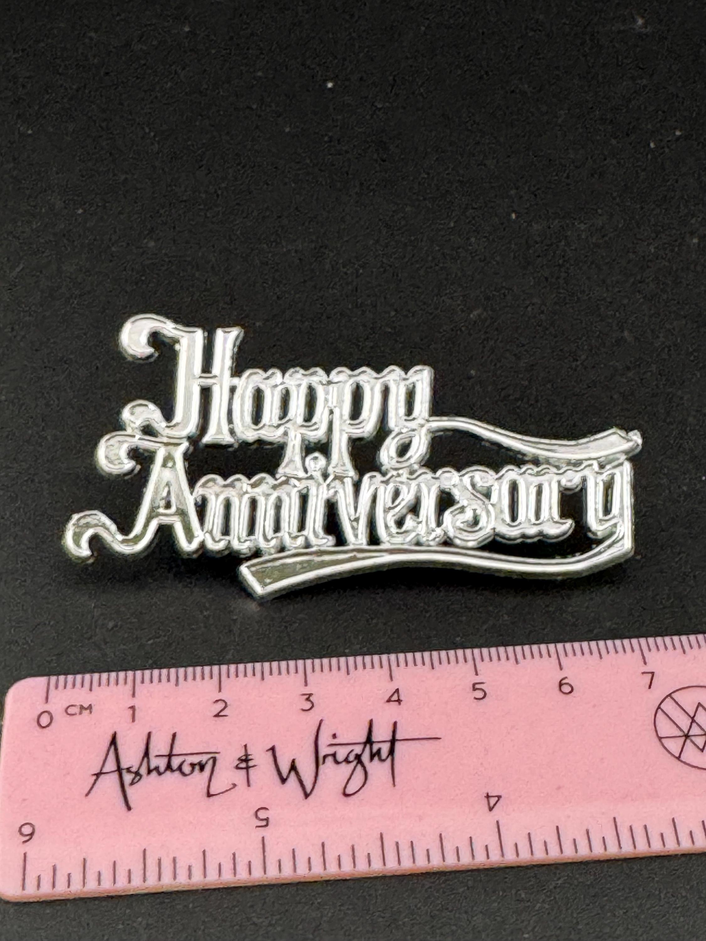 Stand up silver Vintage HAPPY ANNIVERSARY cake topper decoration 25th wedding