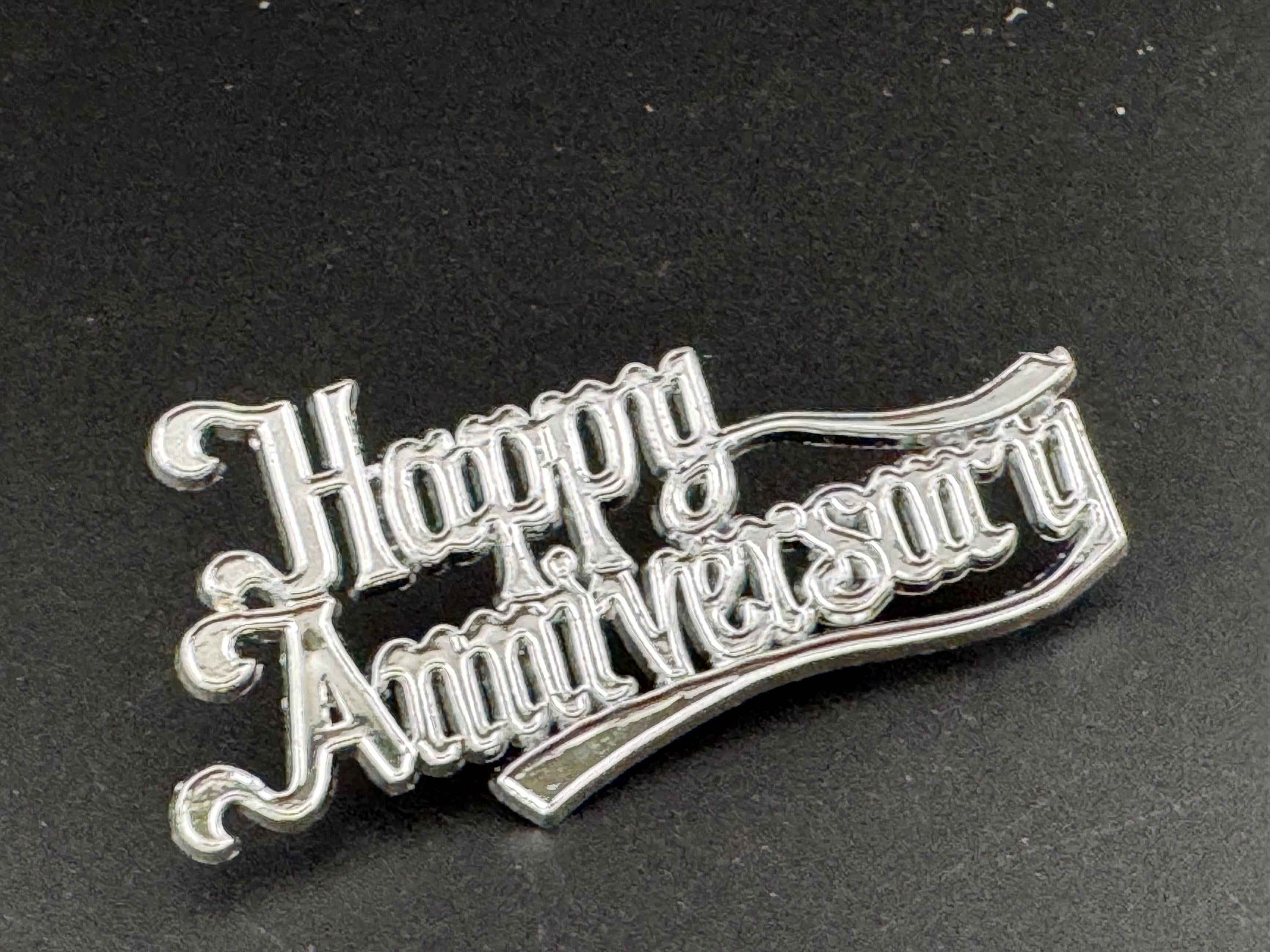 Stand up silver Vintage HAPPY ANNIVERSARY cake topper decoration 25th wedding
