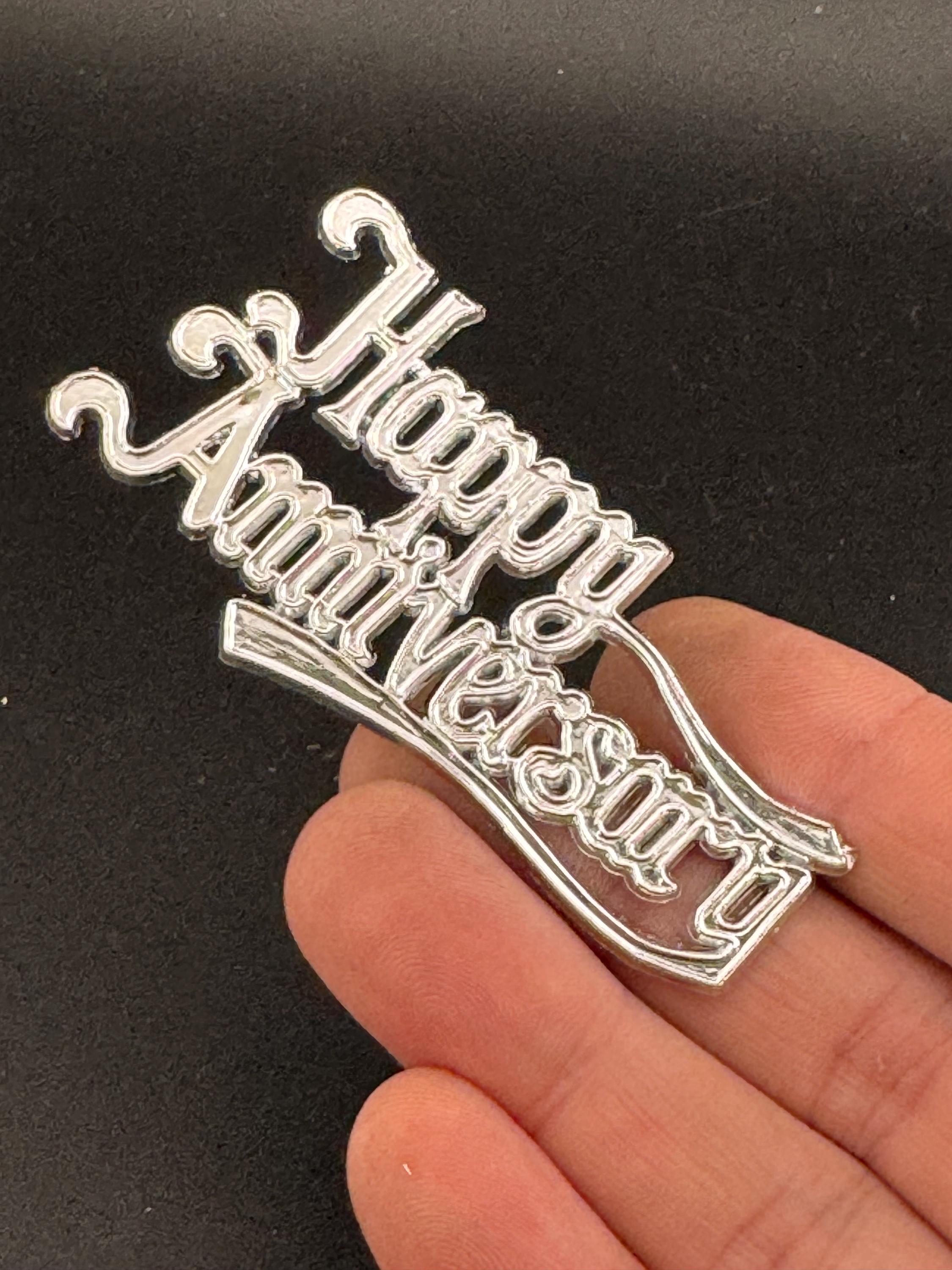 Stand up silver Vintage HAPPY ANNIVERSARY cake topper decoration 25th wedding