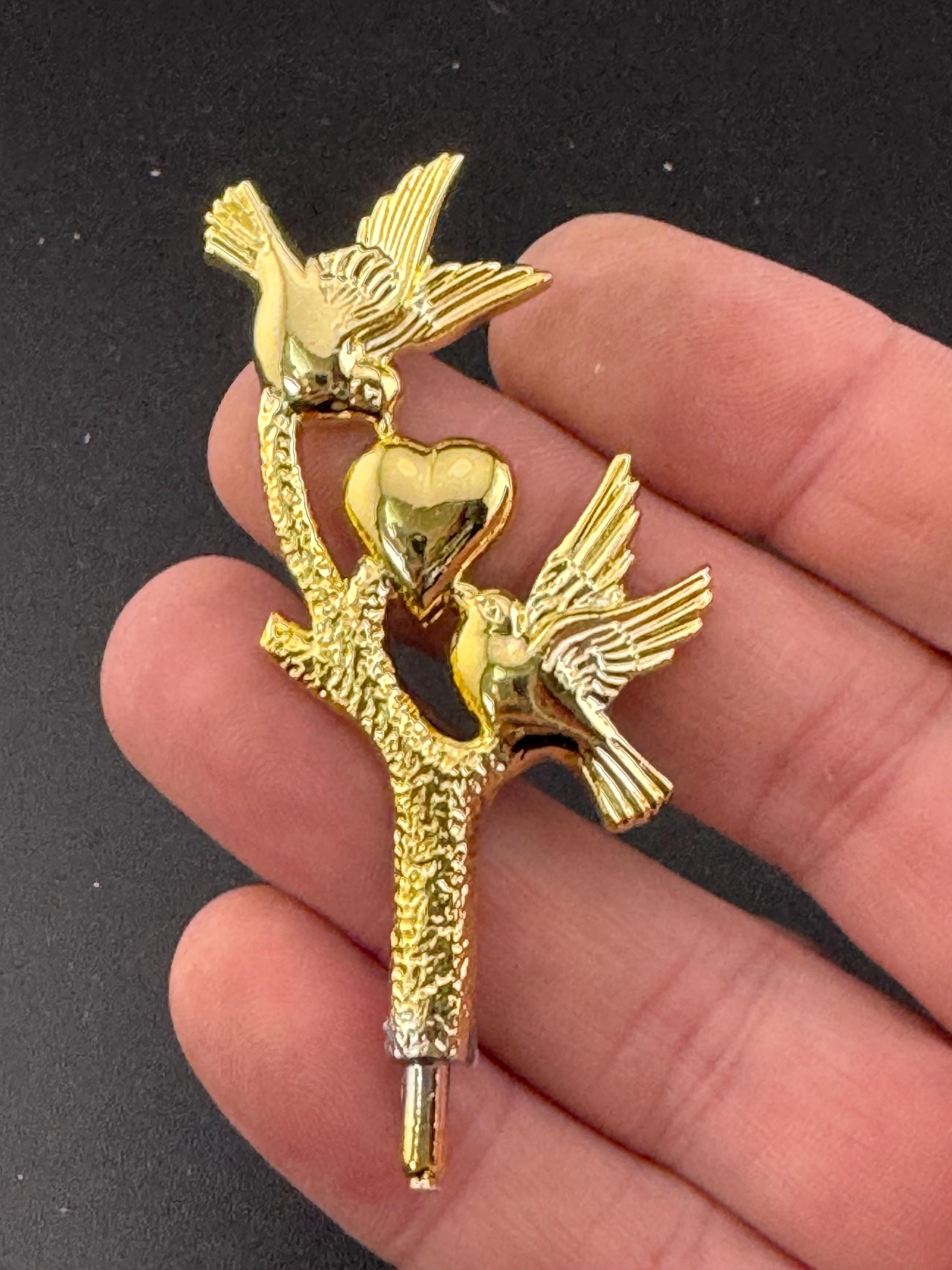 Vintage Gold Tone Love Birds Wedding Cake Topper (6cm)