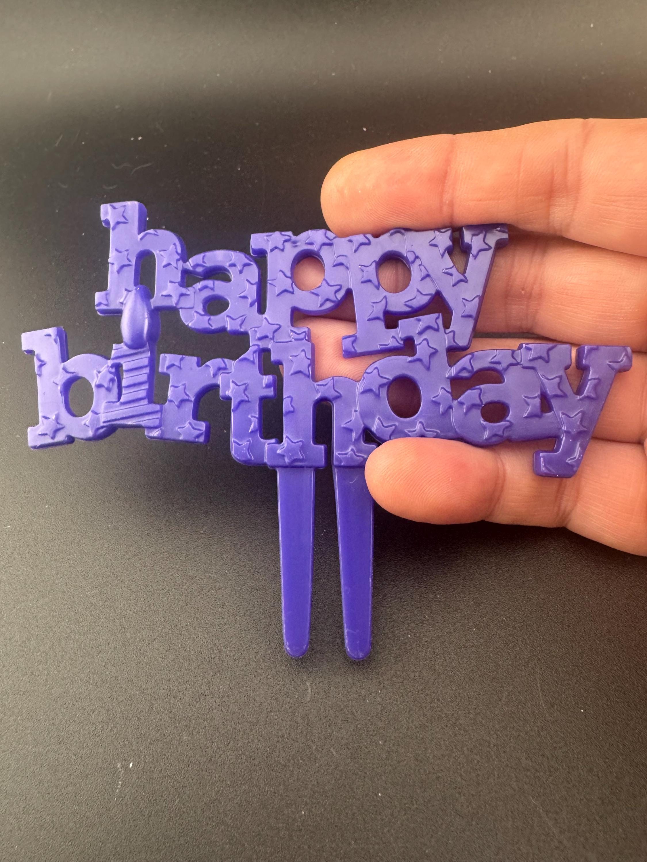 Vintage PURPLE Happy Birthday Cake Decoration Topper with stars and candle detail celebration cake