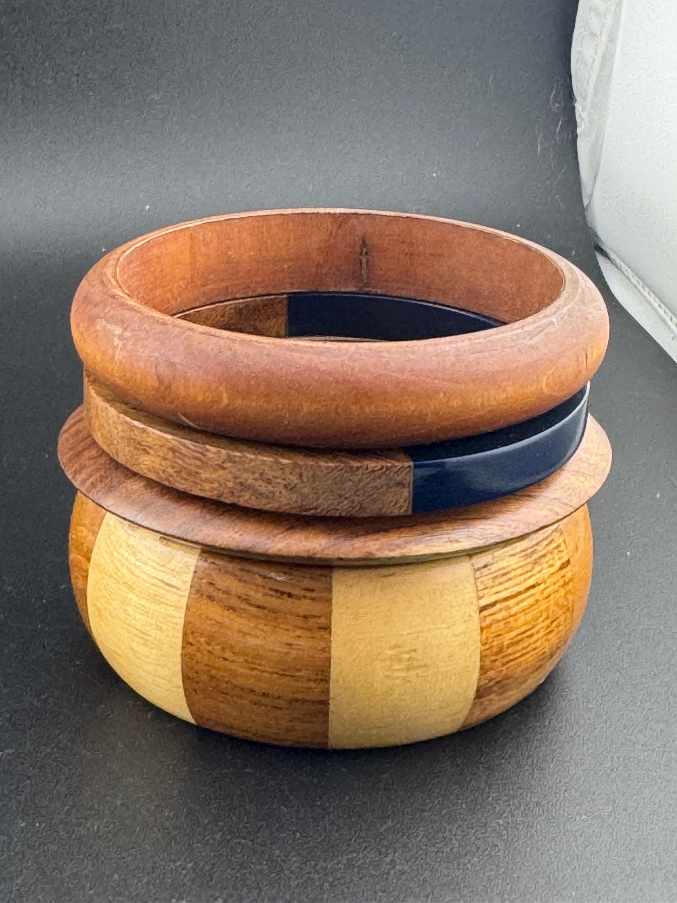 4 x vintage wooden stacking bangles in brown natural shades ethnic tribal boho festival bracelets